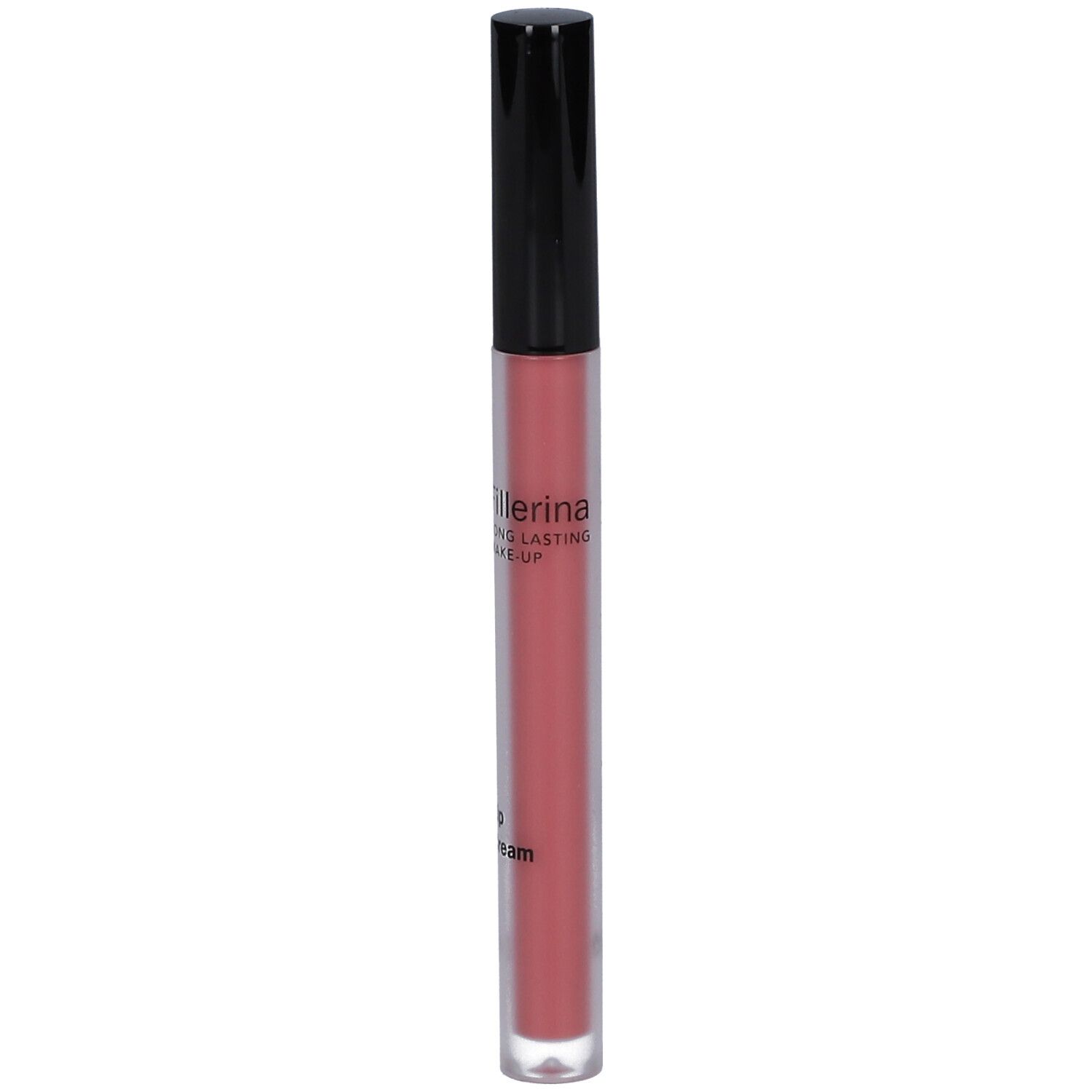 Crema labbra con tappo nero. Scritta Fillerina Long Lasting Make-up. Tonalità rosa.
