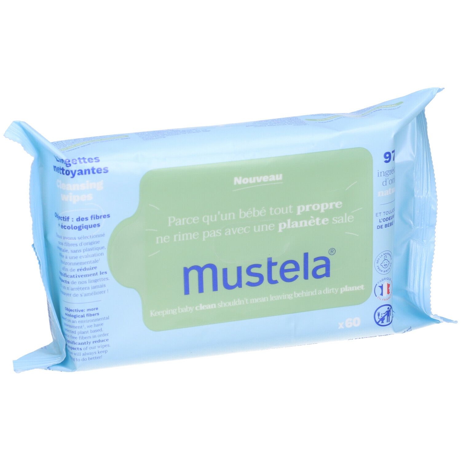 Mustela Salviette Compostabili All'Avocado – 120 Pezzi (Confezione Da 2) – Detersione Delicata Per Viso, Mani E Cambio Pannolino