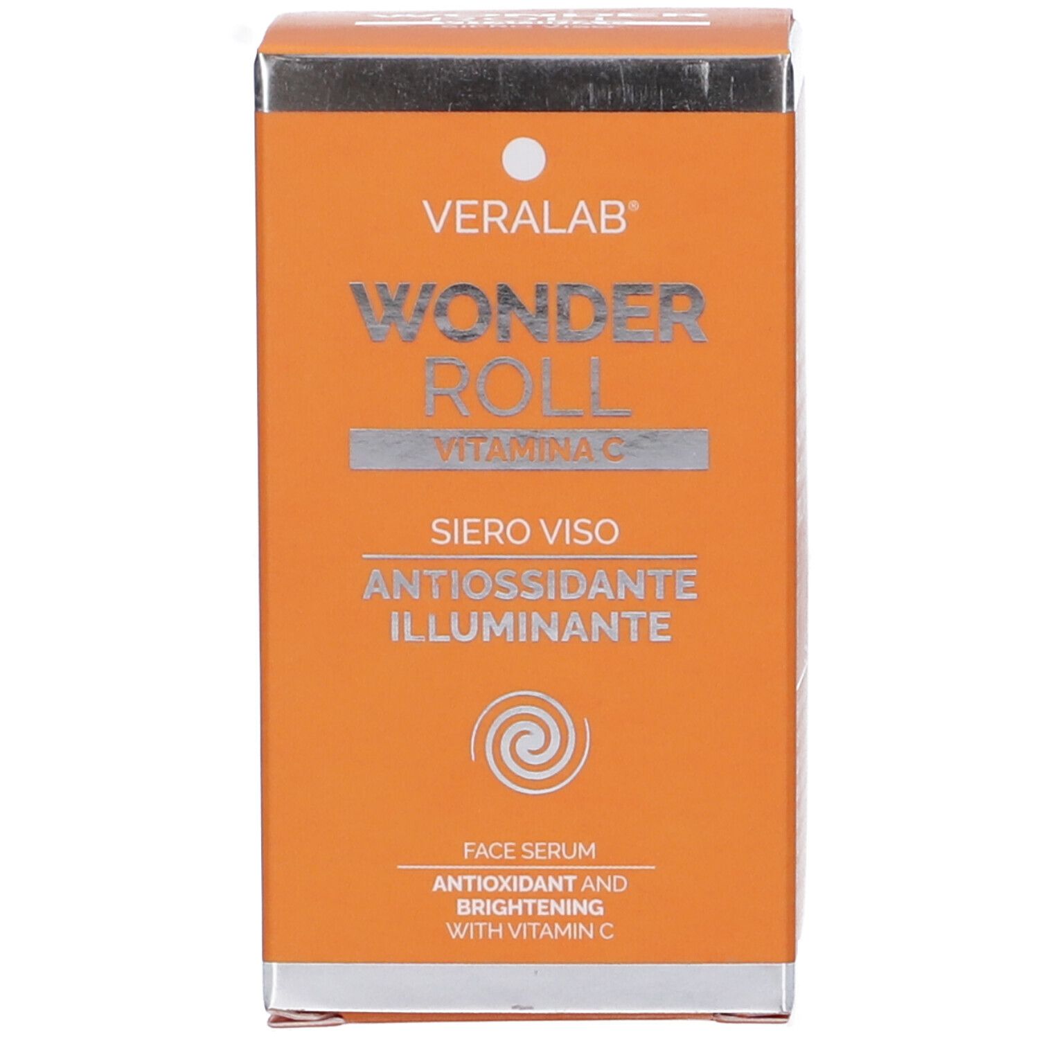 Confezione. Scritta: Veralab Wonder Roll Vitamina C. Siero Viso Antiossidante Illuminante. Siero viso.