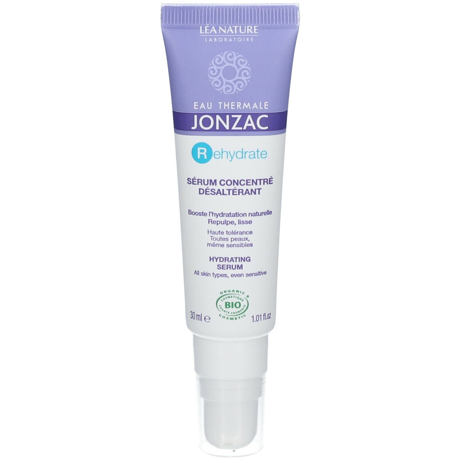 Tubo siero. EAU THERMALE JONZAC Rehydrate Hydrating Serum. 30 ml. Erogatore bianco. Per tutti i tipi di pelle, anche sensibili.