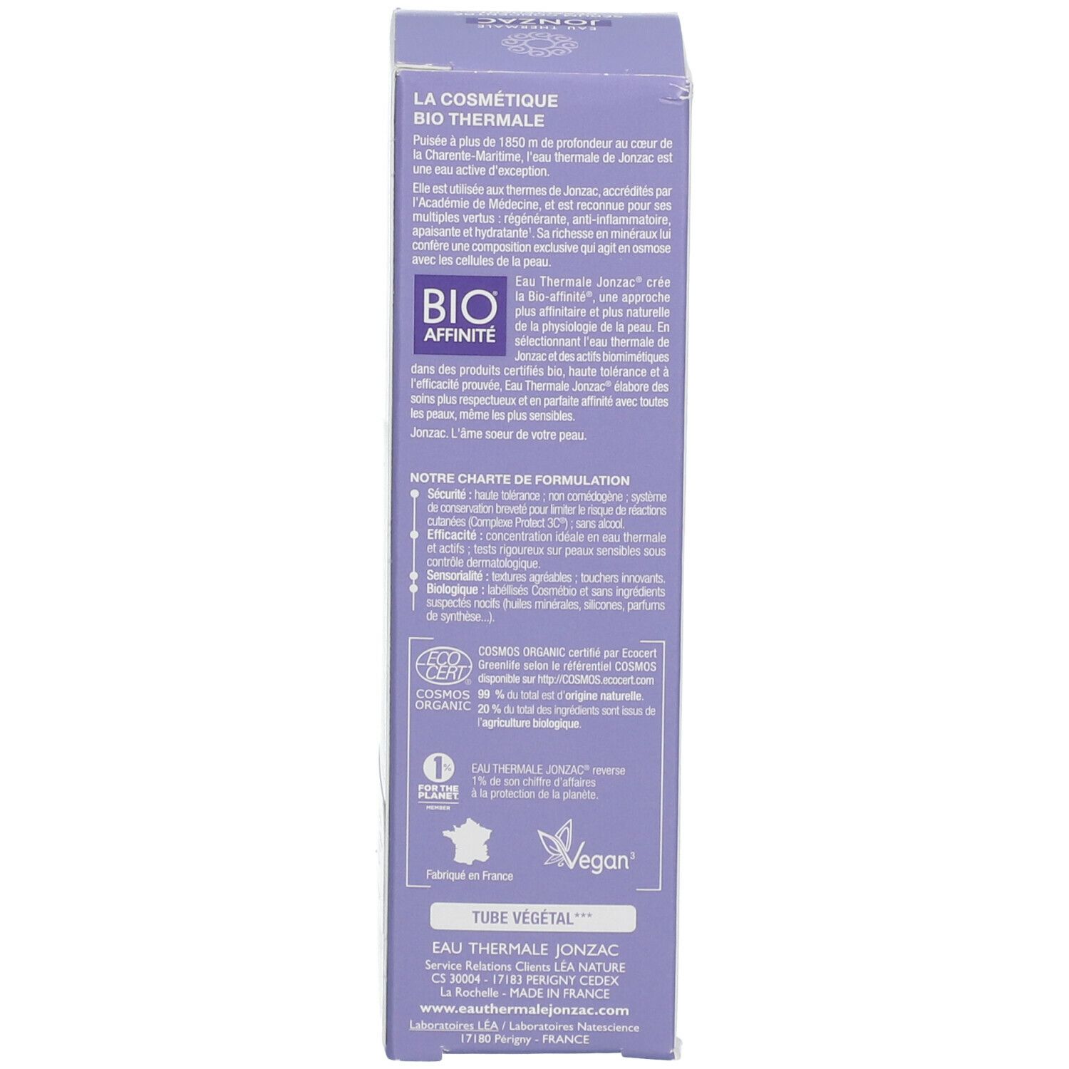 Confezione. EAU THERMALE JONZAC. Bio Affinità. Certificazioni. Vegano. Prodotto in Francia. Informazioni sul prodotto.