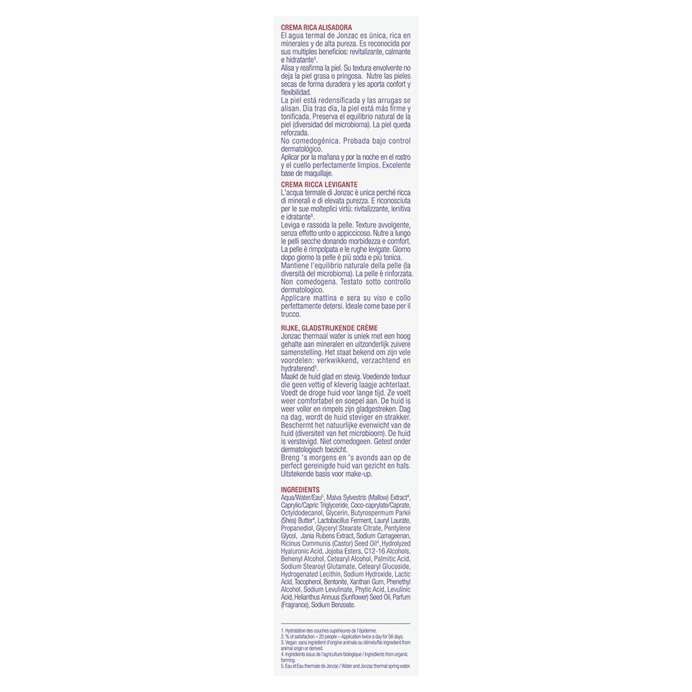 Retro della confezione con informazioni sul prodotto. Testo in diverse lingue. Ingredienti. Codice QR.