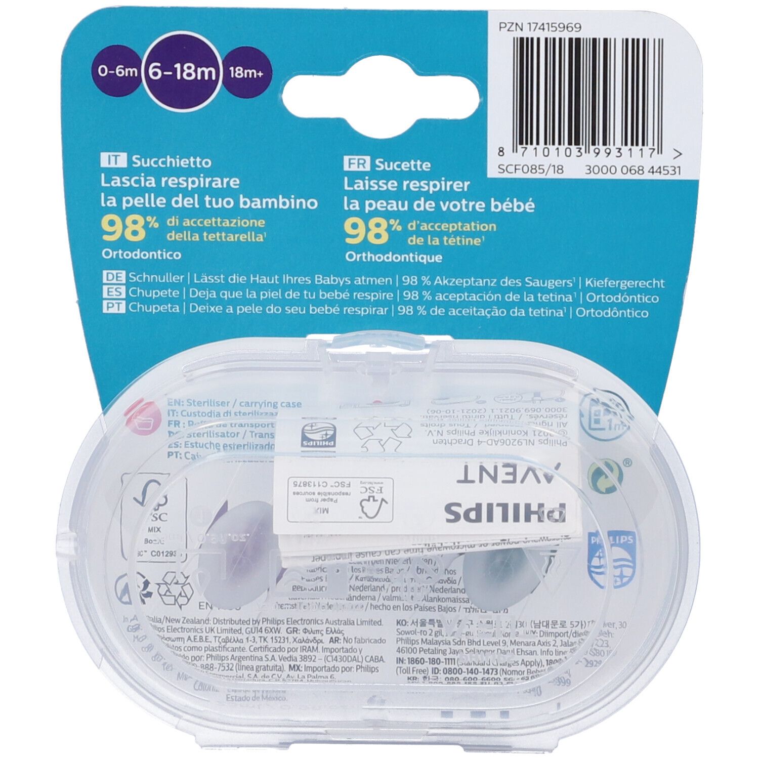 Avent Succhietto Ultra Air 6-18M Femmina Gatto/Orsetti 2 Pezzi