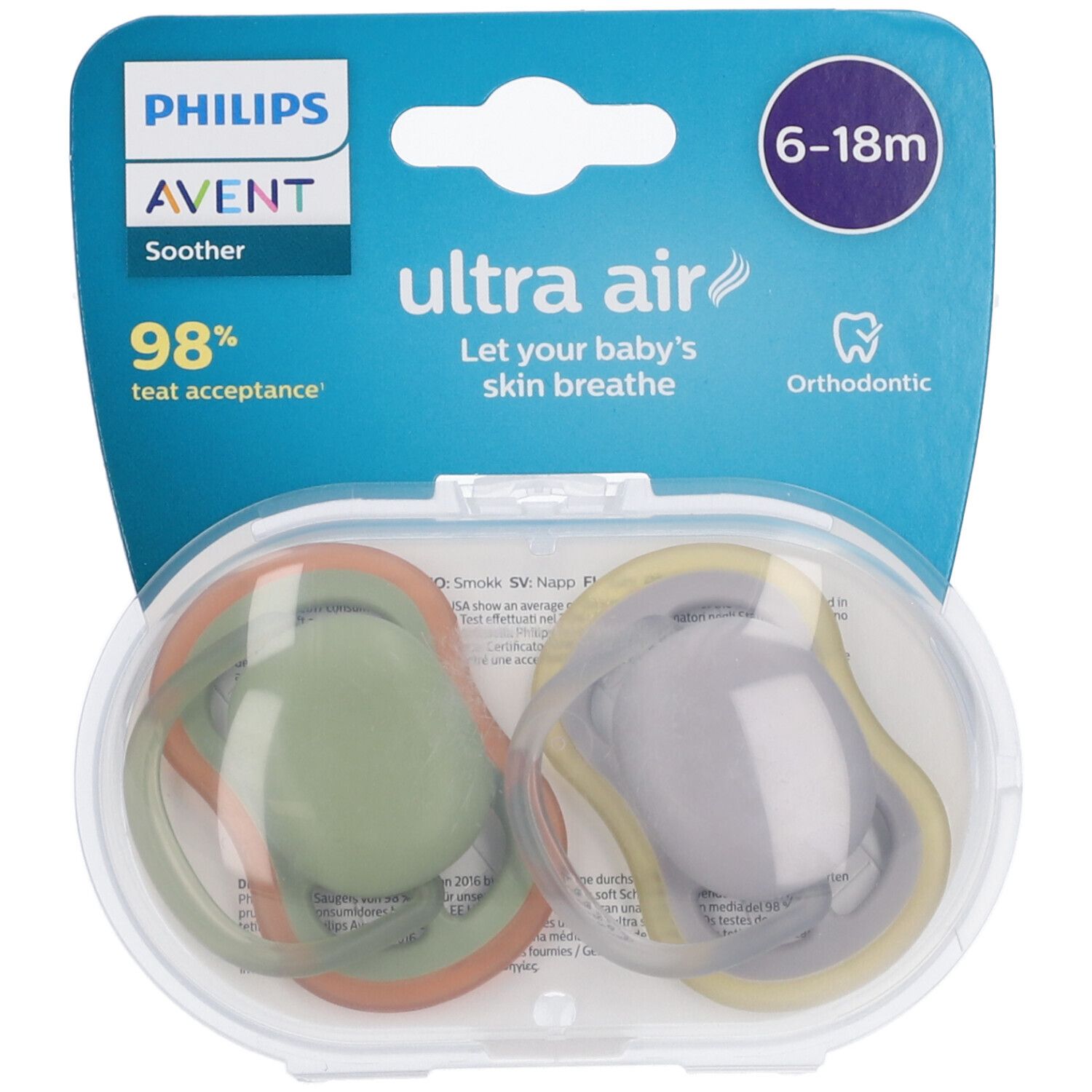 Avent Succhietto Ultra Air 6-18M No Deco Neutro 2 Pezzi