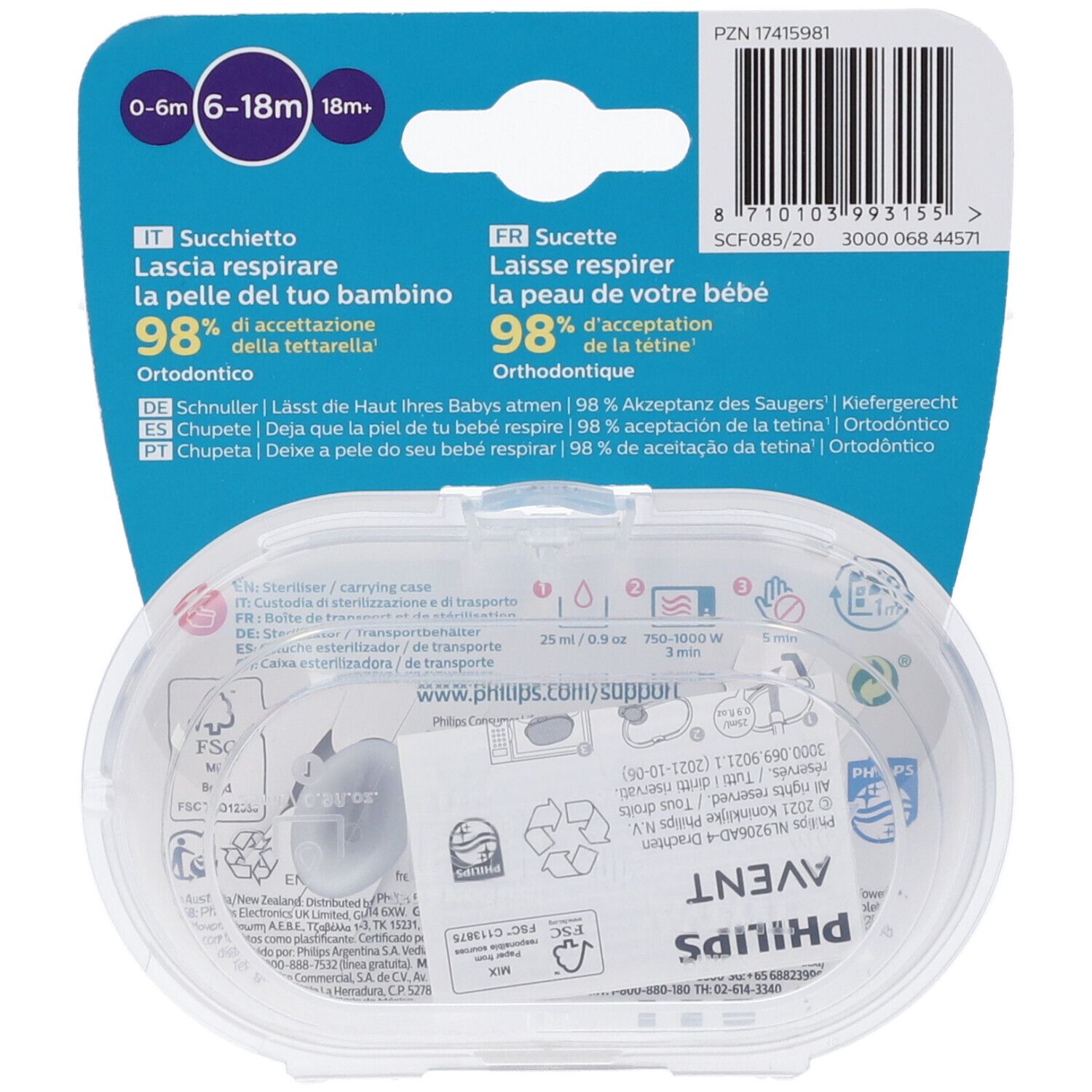 Avent Succhietto Ultra Air 6-18M No Deco Neutro 2 Pezzi