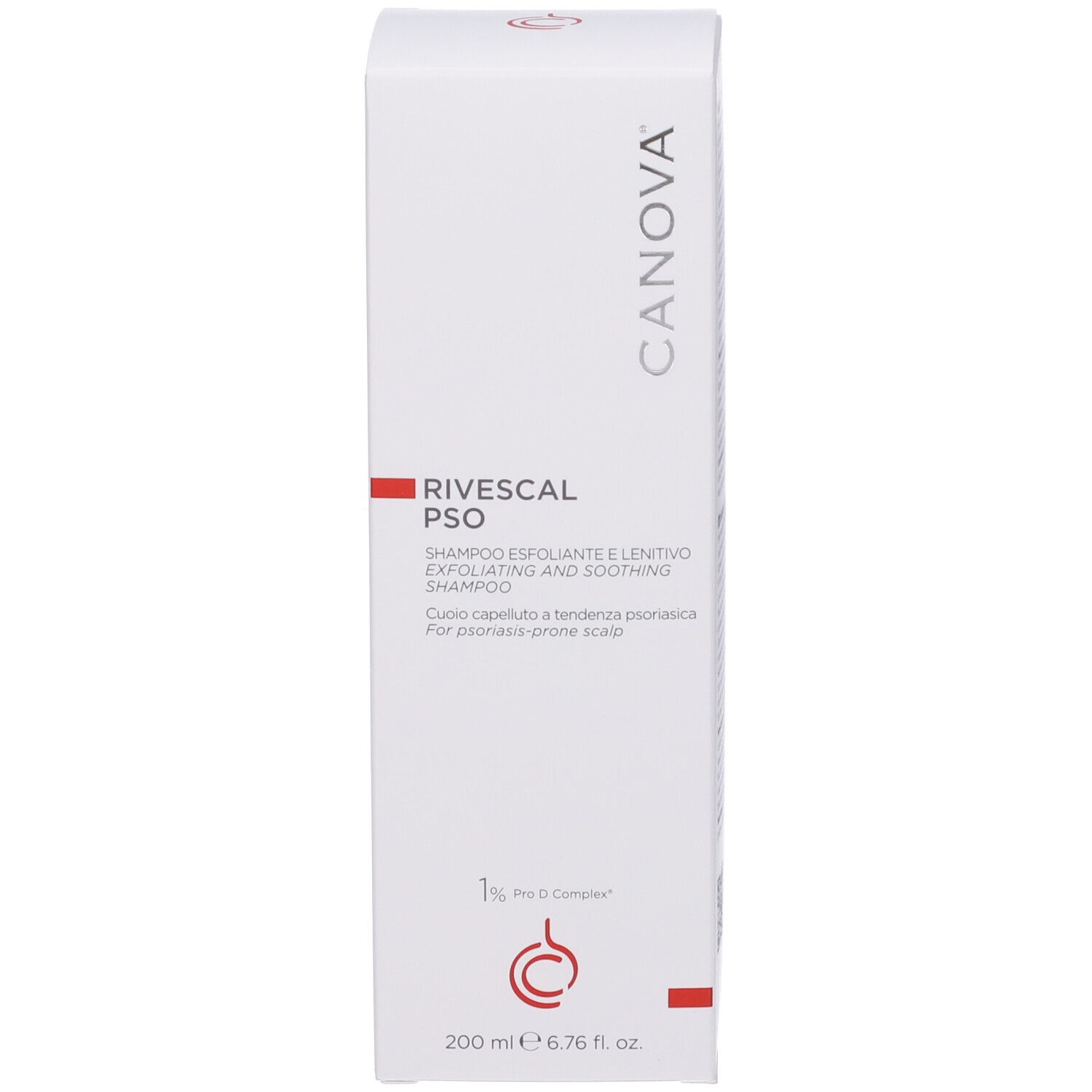 Confezione Canova Rivescal Pso Shampoo con testo, logo e indicazione di volume.