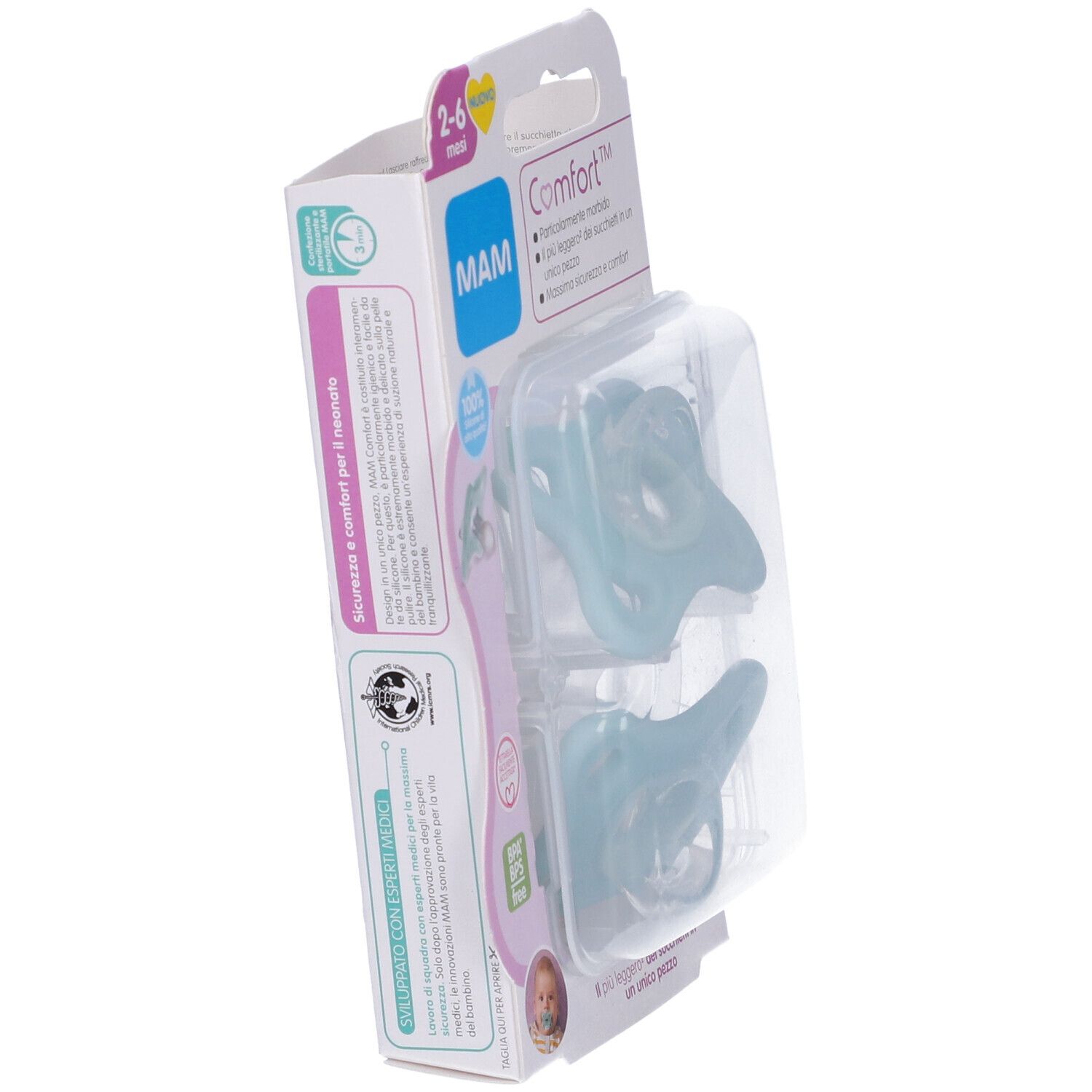 Mam Comfort Succhietto 2-6 Mesi Silicone Confezione Doppia Neutro