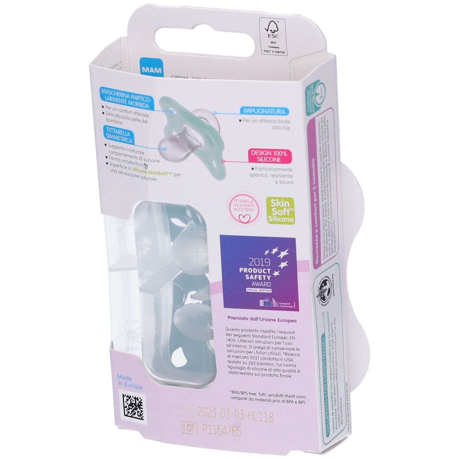 Mam Comfort Succhietto 2-6 Mesi Silicone Confezione Doppia Neutro