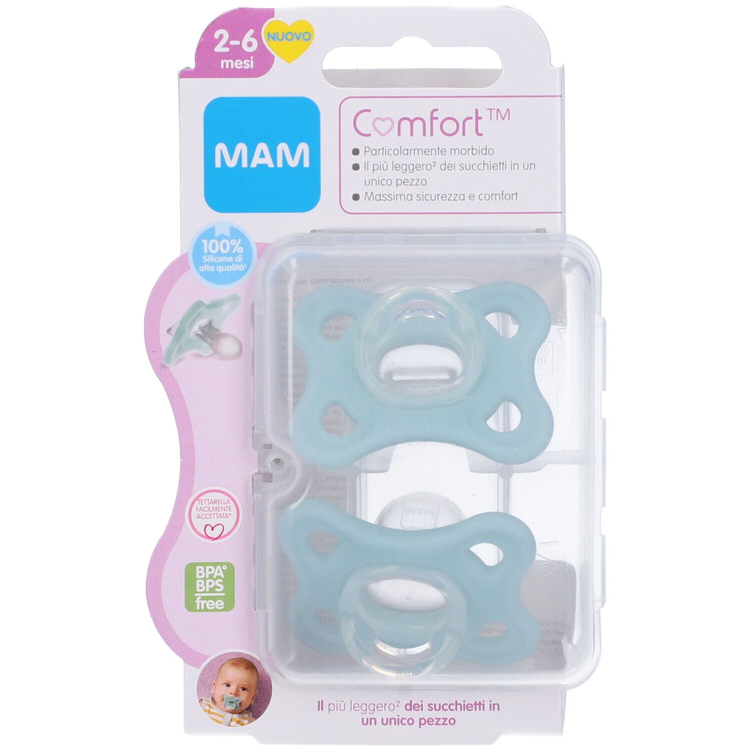 Mam Comfort Succhietto 2-6 Mesi Silicone Confezione Doppia Neutro