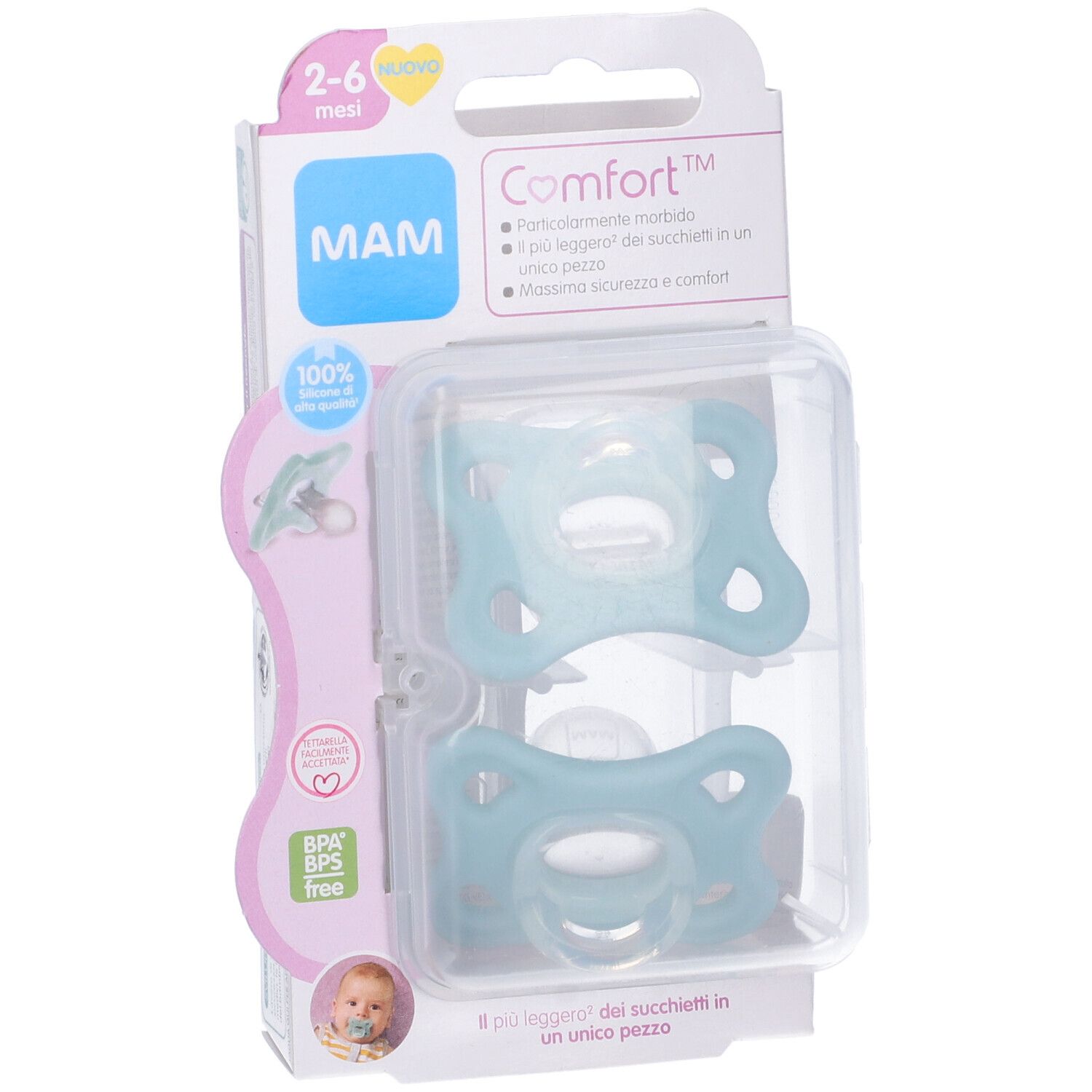 Mam Comfort Succhietto 2-6 Mesi Silicone Confezione Doppia Neutro