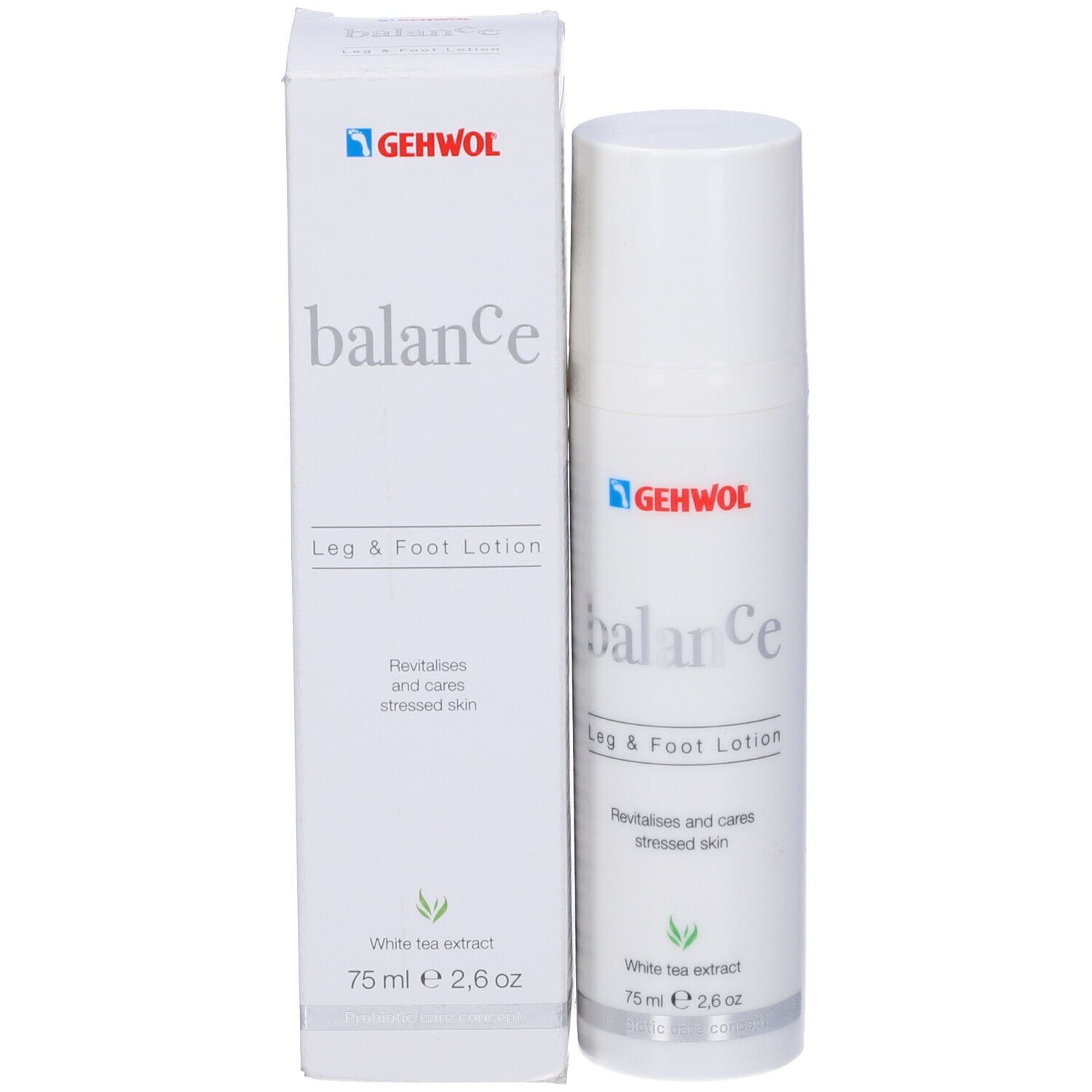 Gehwol Balance Lozione Gambe & Piedi e confezione. Logo e nome. 75 ml.