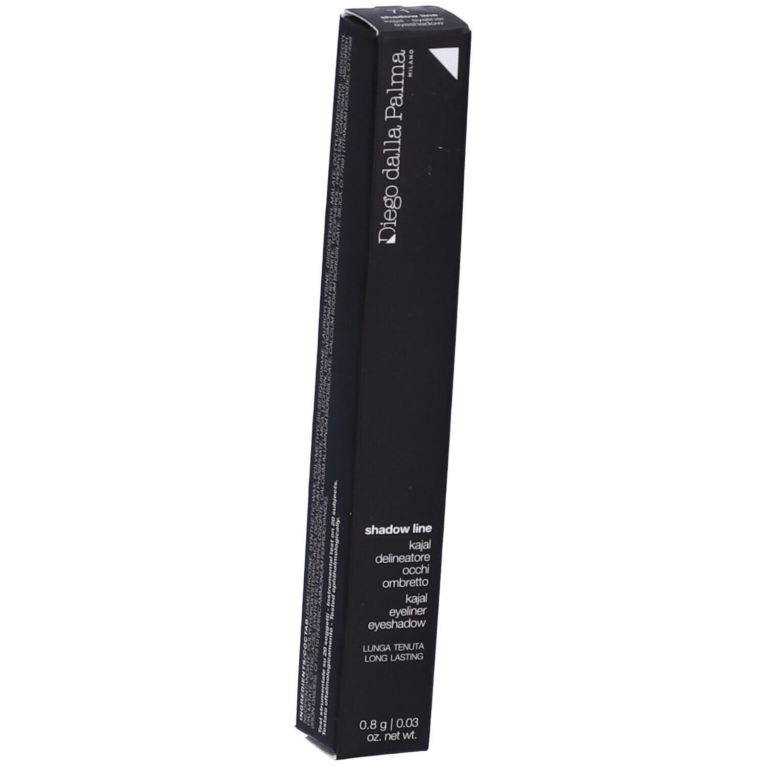 Confezione nera con nomi di prodotti. Marchio Diego Dalla Palma. Kajal Eyeliner. 0,8 g.