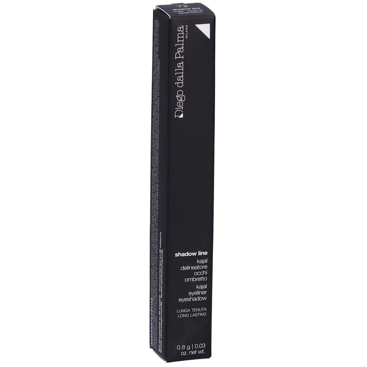 Confezione nera con informazioni prodotto. Marca: Diego Dalla Palma. Testo: Kajal Eyeliner, 0.8g.