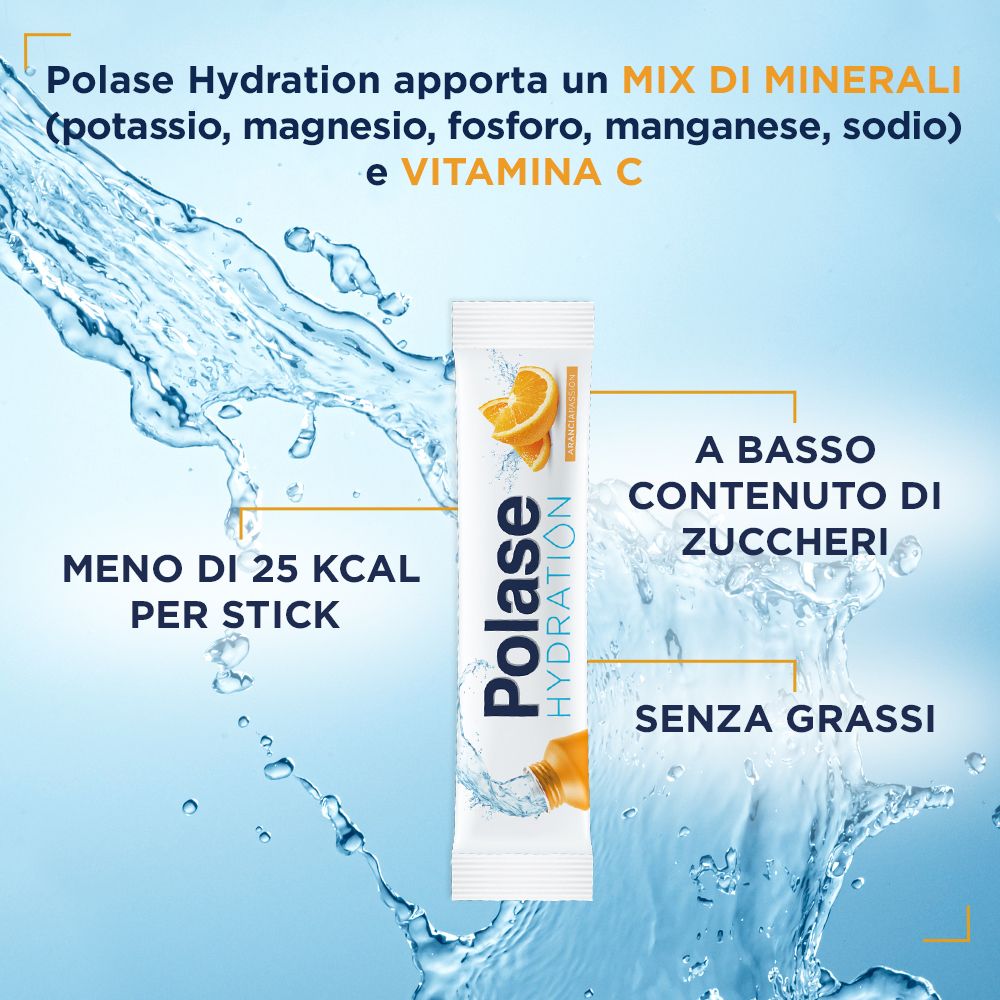 Singolo stick Polase Hydration. Contiene minerali, vitamina C e meno di 25 kcal. Senza grassi.
