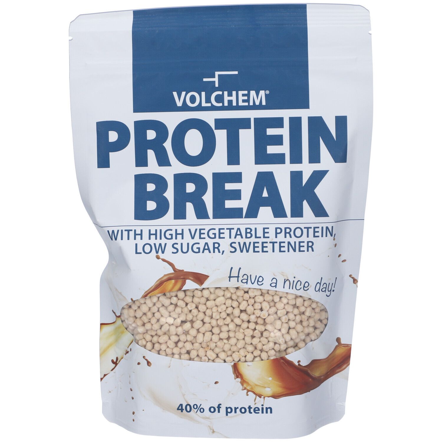 Busta "PROTEIN BREAK". Prodotto visibile con scritta "40% of protein".