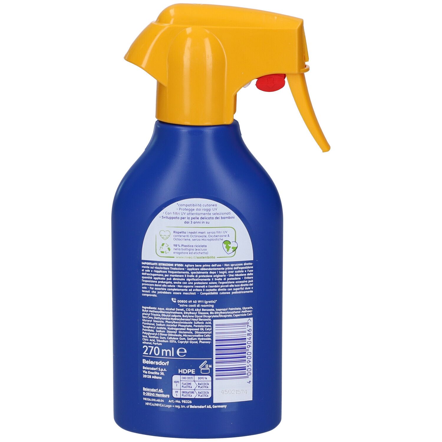 Nivea Sun Spray Solare Kids Protect & Care FP50+ 270 ml, Crema solare per bambini waterproof