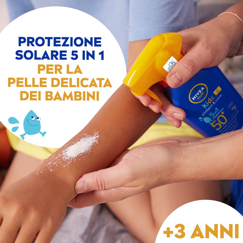 Nivea Sun Spray Solare Kids Protect & Care FP50+ 270 ml, Crema solare per bambini waterproof