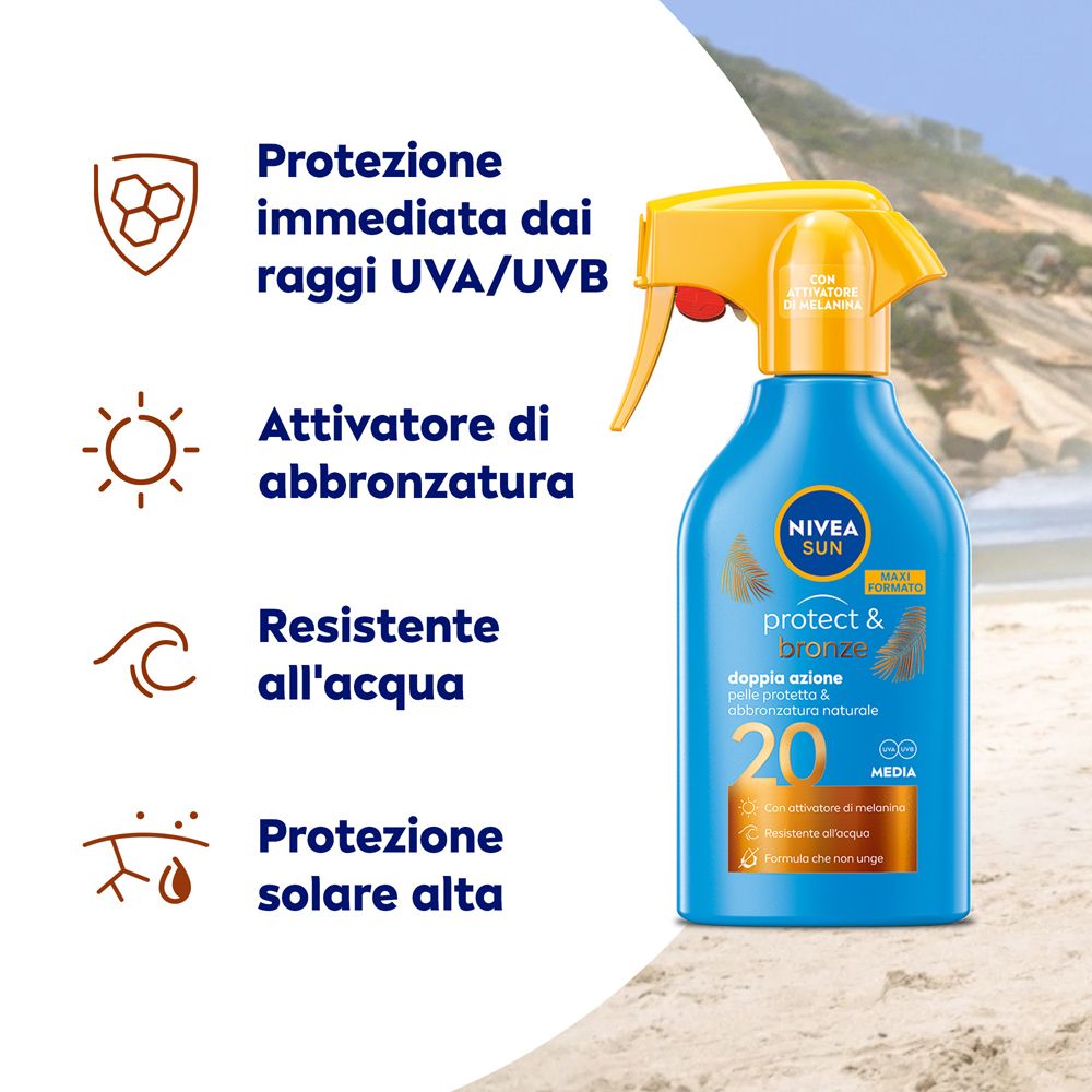 Nivea Sun Spray Solare Protect & Bronze FP20 270 ml, Crema solare 20 per un'abbronzatura dorata