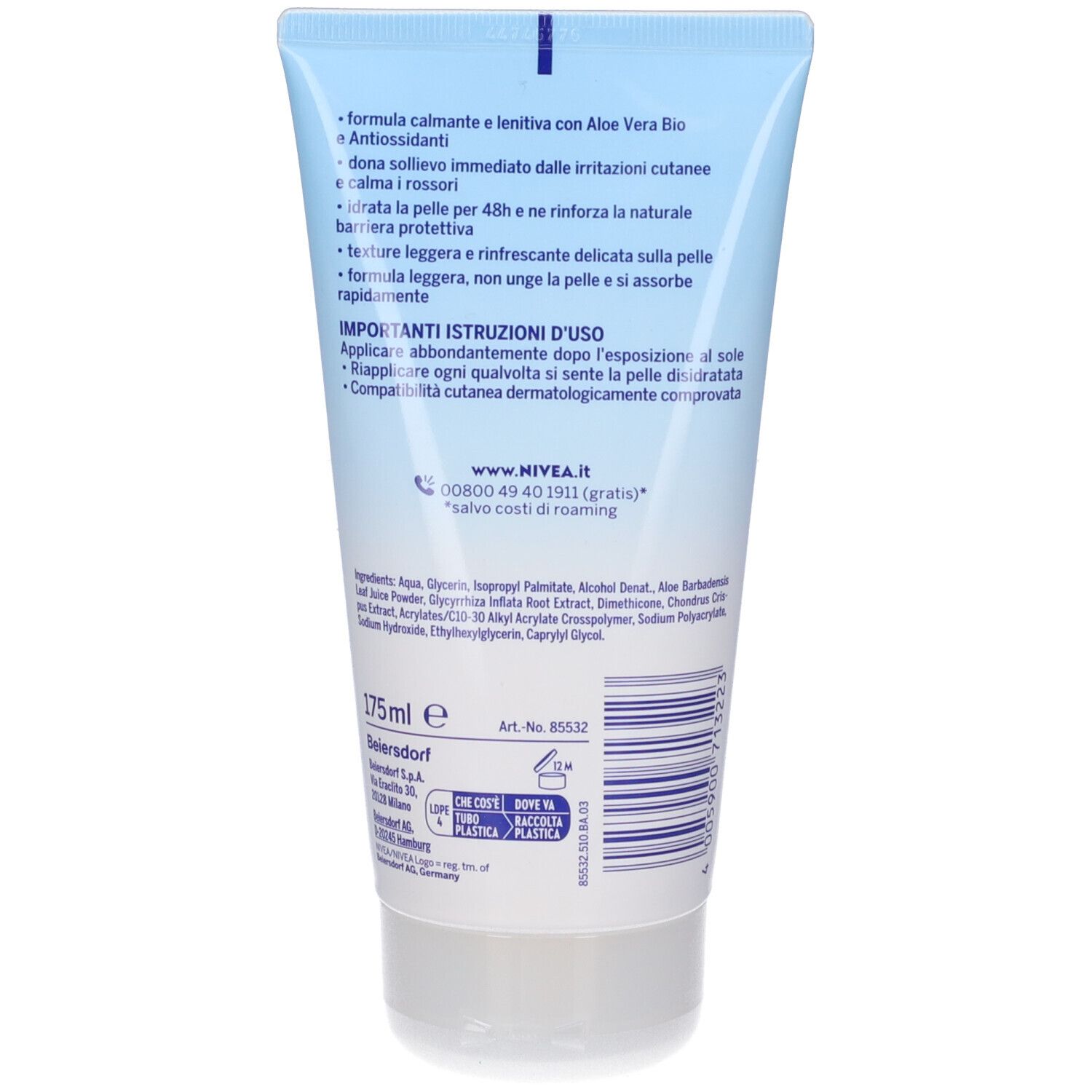 Nivea Sun Gel Crema Doposole Sensitive 175 ml, Dopo sole per pelli sensibili rinfrescante e lenitivo