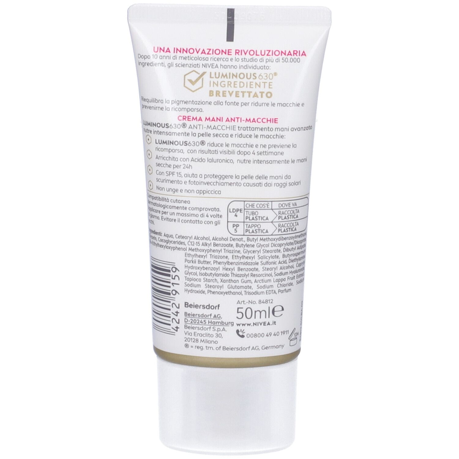 Nivea Luminous630 Crema Mani Anti-Macchie Trattamento Avanzato SPF 15 50 ml, Crema mani antietà