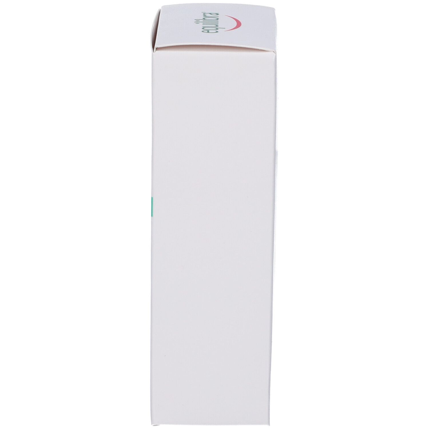 Confezione prodotto bianca e stretta. Scritta: Equilibra. Accenti verdi e rossi. Vista laterale.