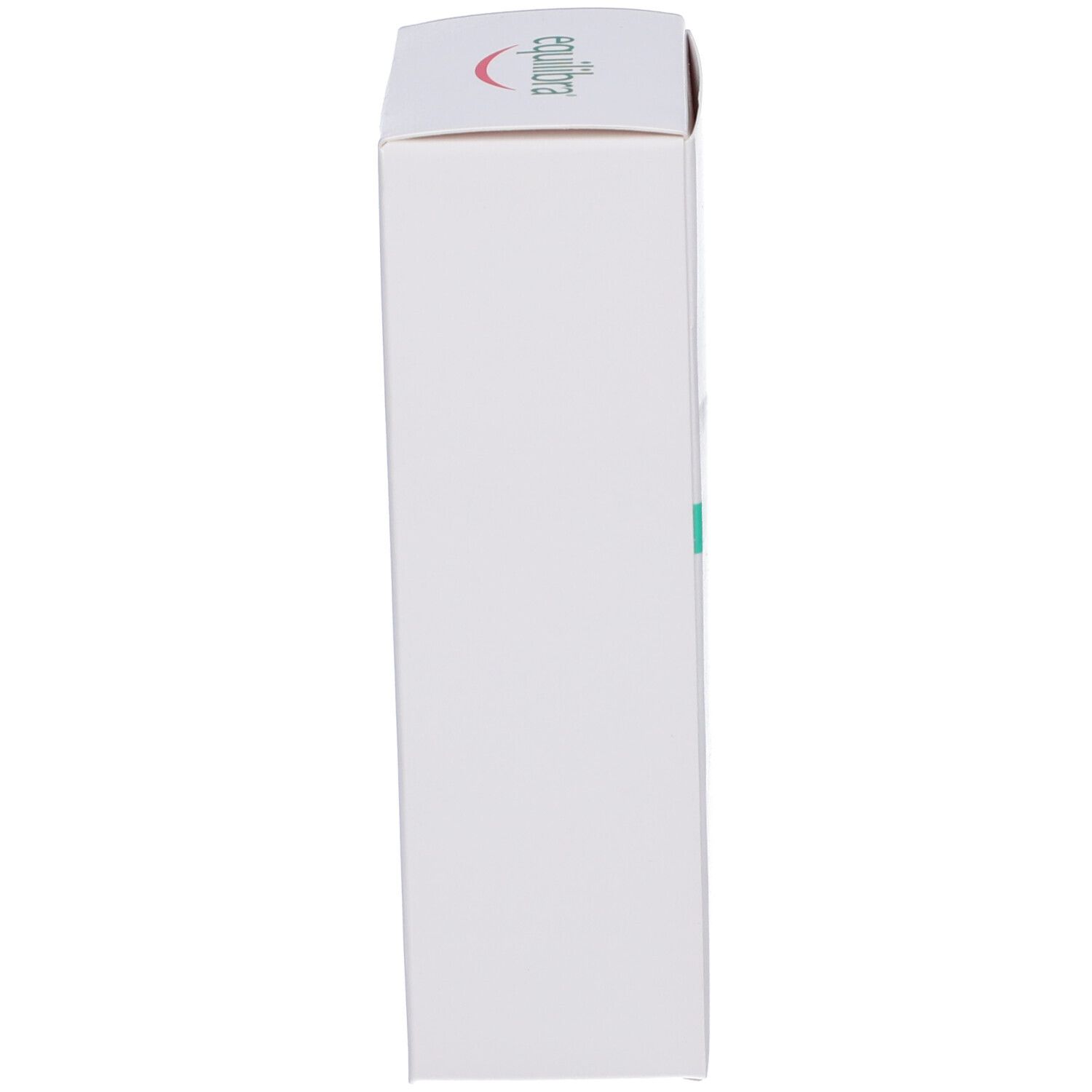 Confezione prodotto bianca e stretta. Scritta: Equilibra. Accenti verdi e rossi. Vista laterale.