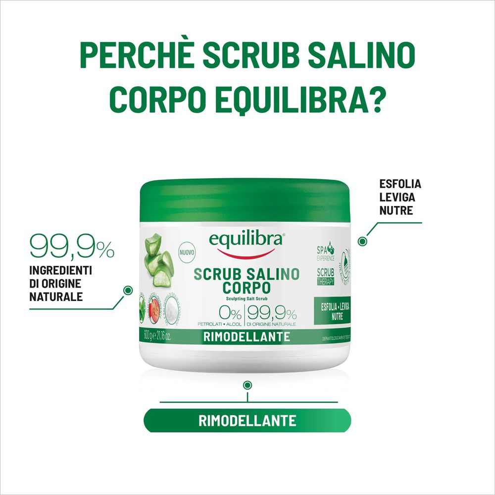 Scrub corpo Equilibra al sale. 99,9% ingredienti di origine naturale. Rimodellante.