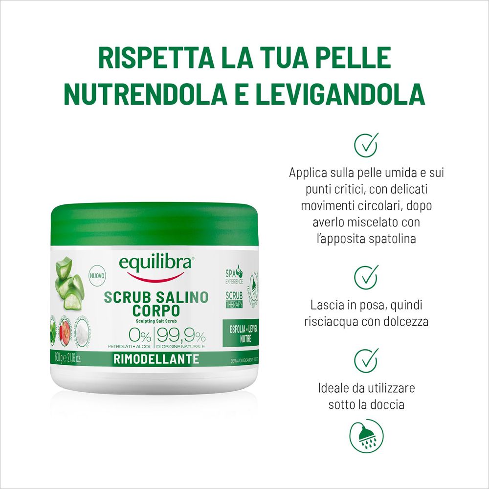 Scrub corpo salino Equilibra con aloe vera e cetriolo, 600g.