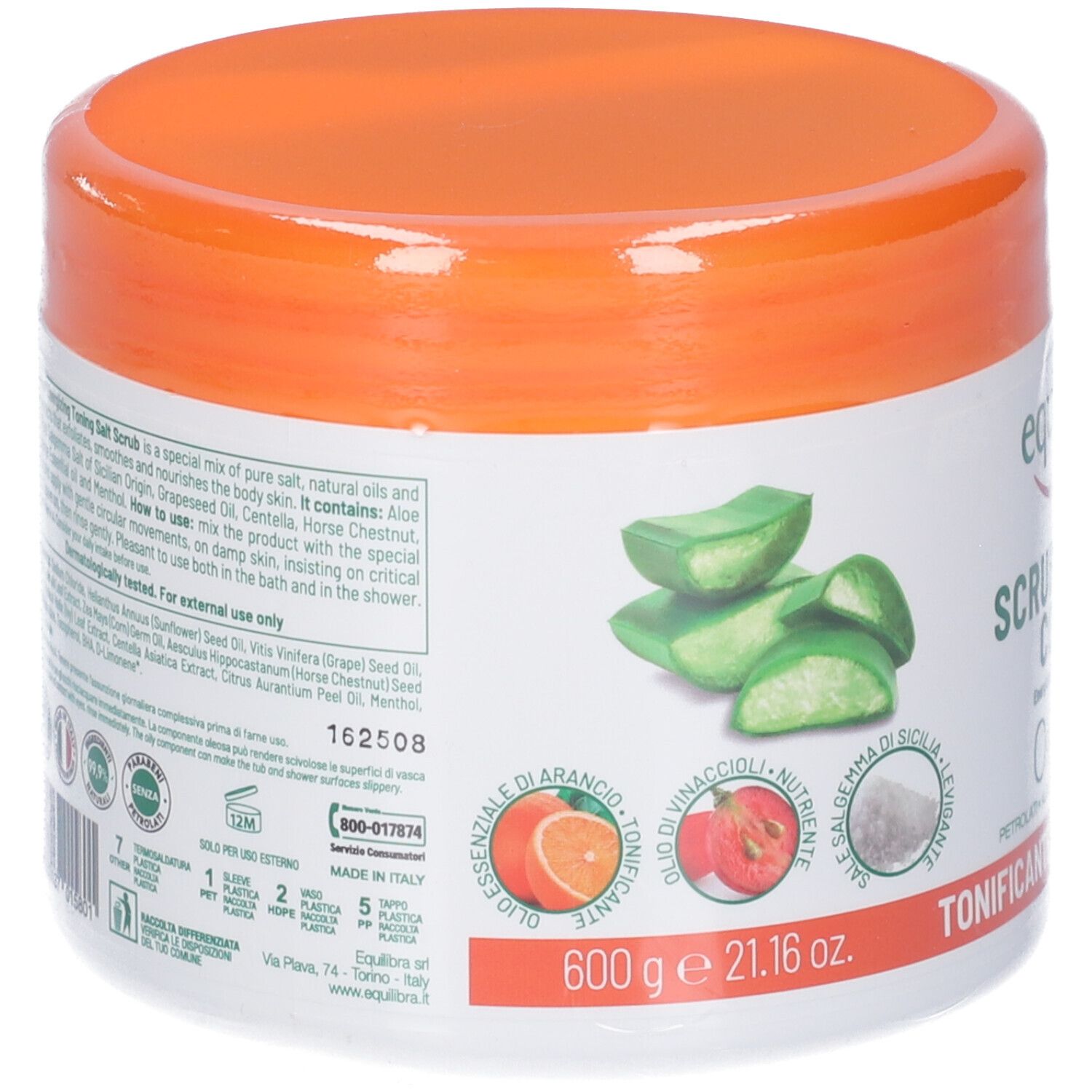 Equilibra Scrub Aloe Salino Rimodellante – Confezione Da 6 Vasetti Da 600 G – Esfoliante Corpo