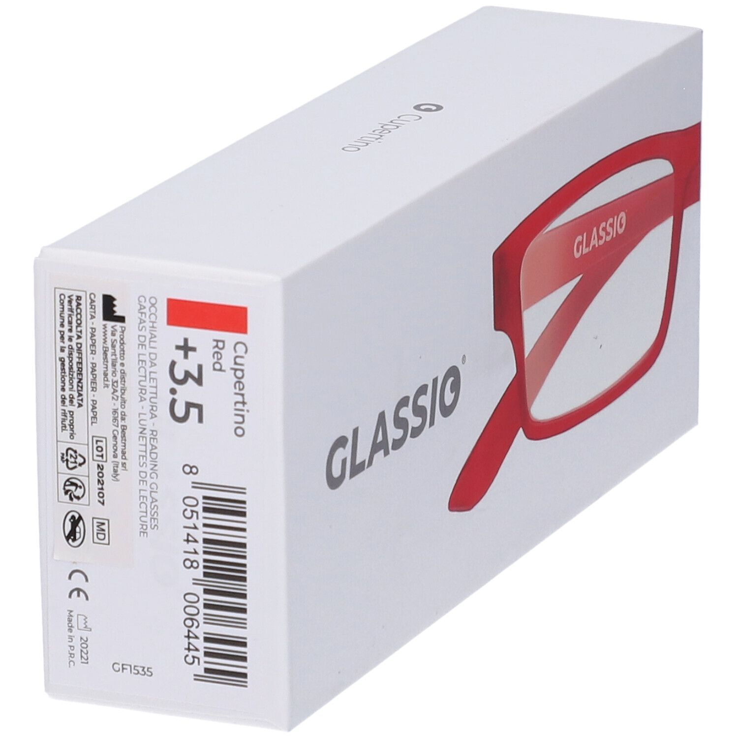 Occhiali da Lettura Glassio Cupertino Colore Rosso Gradazione +3,5