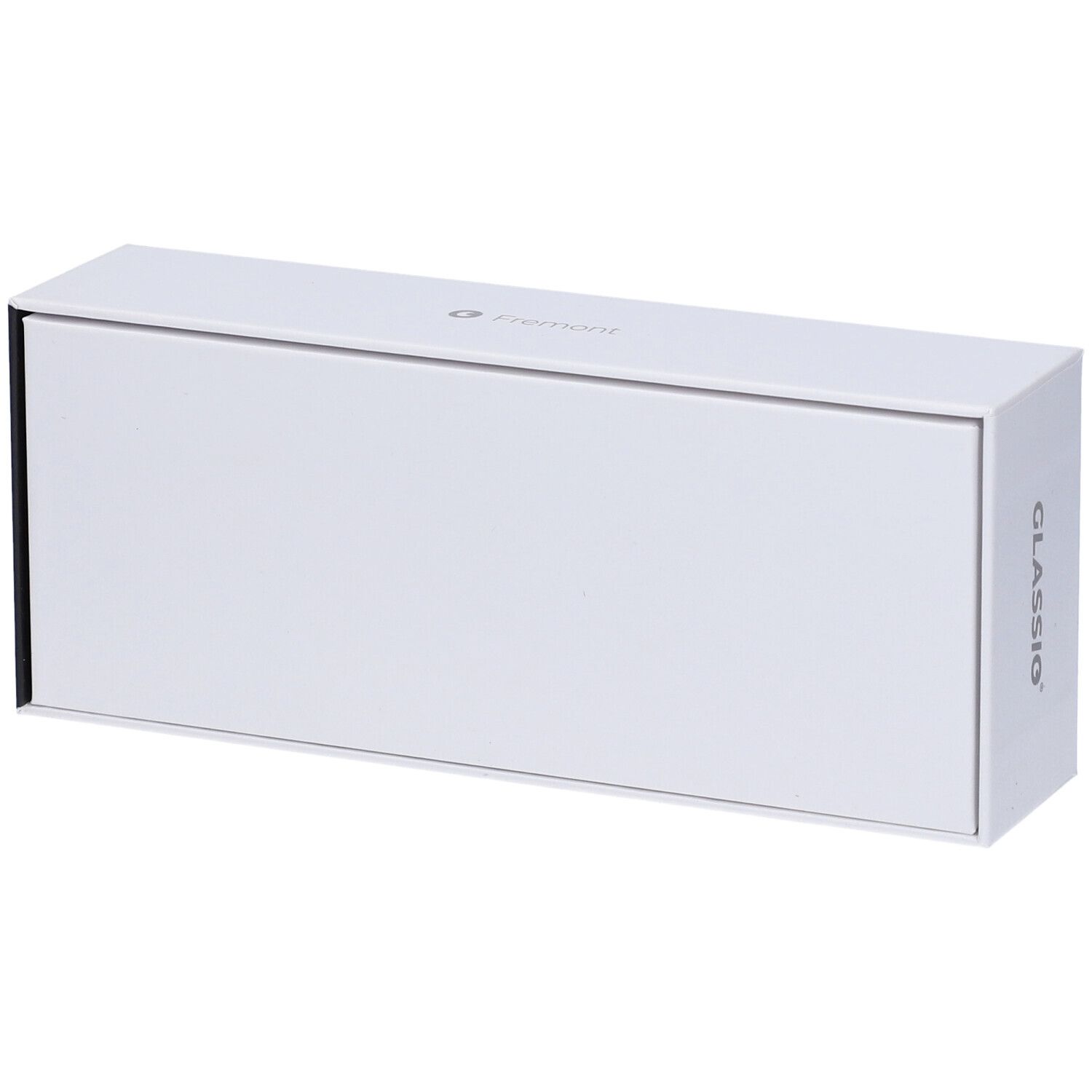 Astuccio per occhiali bianco con logo GLASSio. GLASSio scritto sul lato.