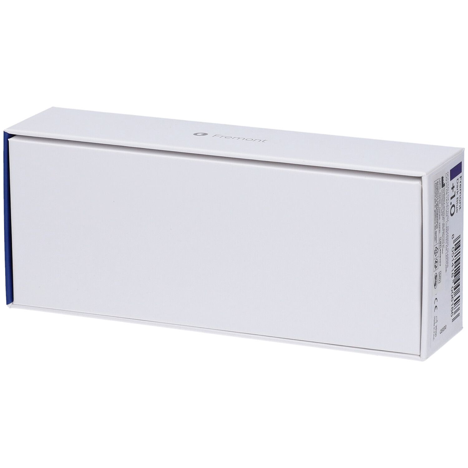Confezione rettangolare bianca con accento blu. Scritta: Fremont.