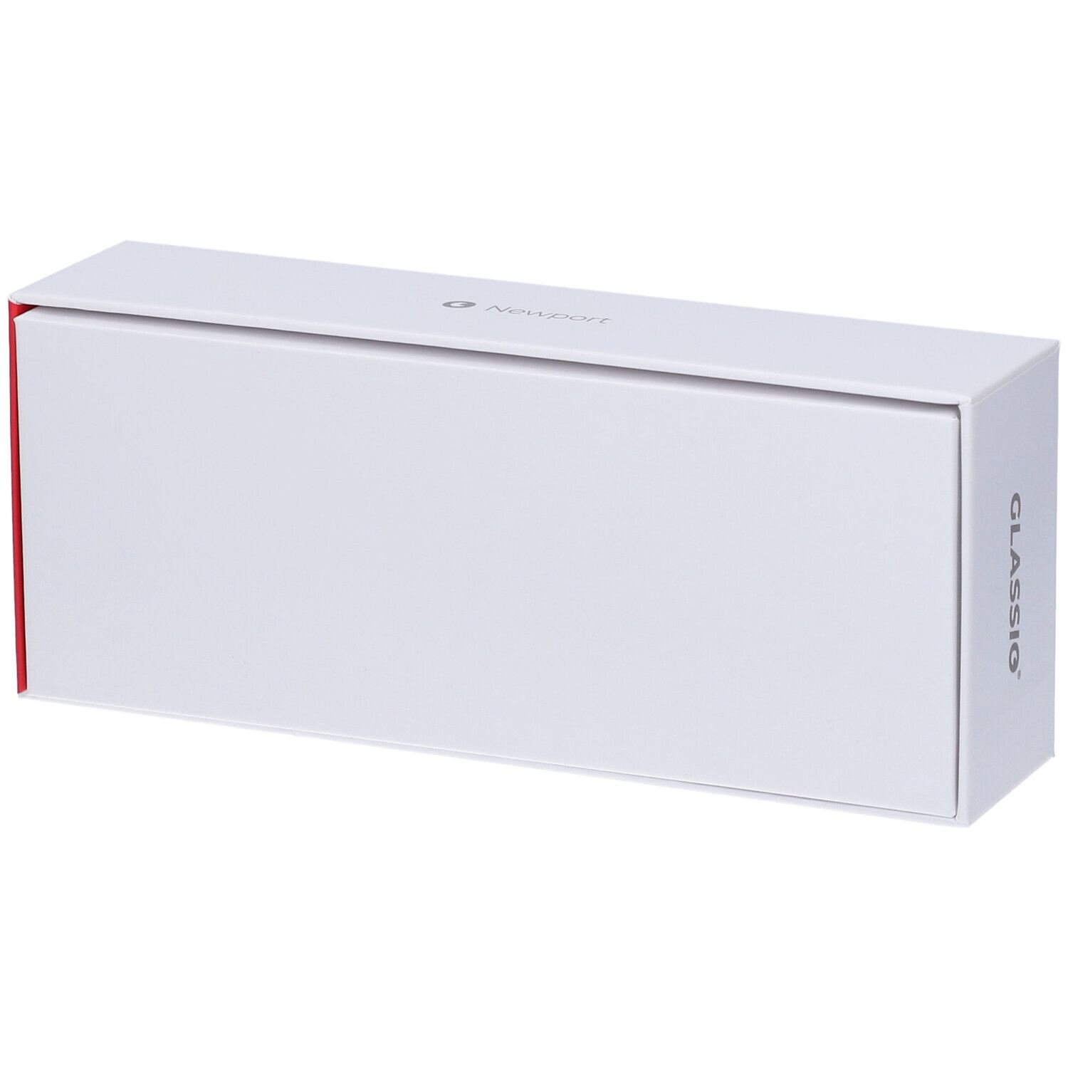 Confezione bianca con angolo rosso. Scritta GLASSio. Angolo rosso visibile.
