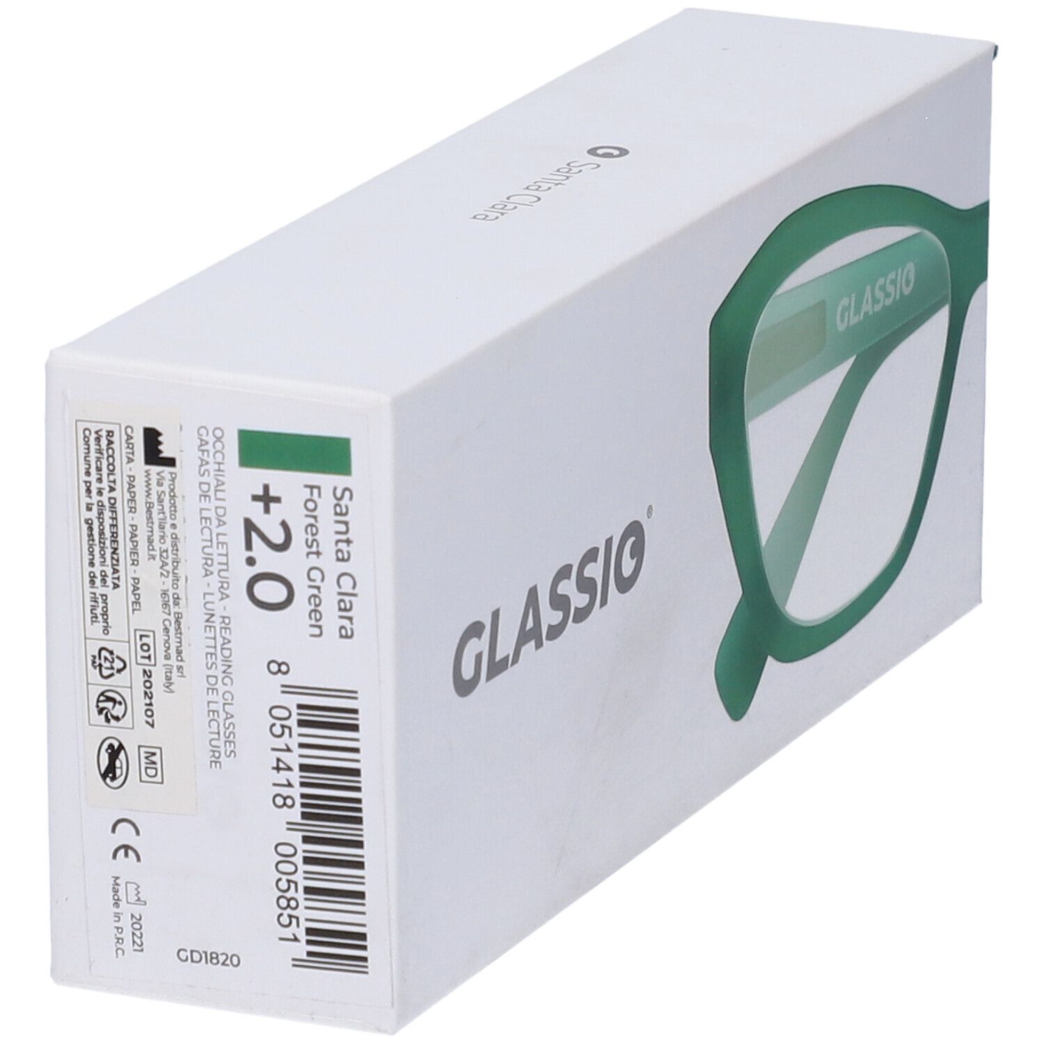 Occhiali da Lettura Glassio Santa Clara Colore Verde Foresta Gradazione +2,0