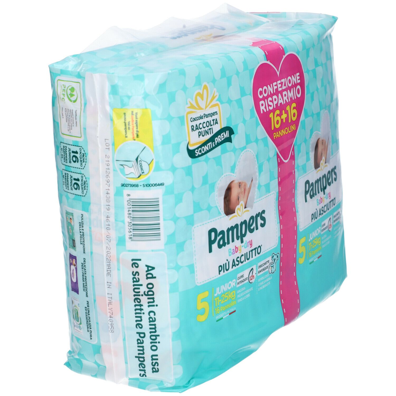 Pannolini Pampers Baby Dry taglia 5 Junior 11-25 kg. –
