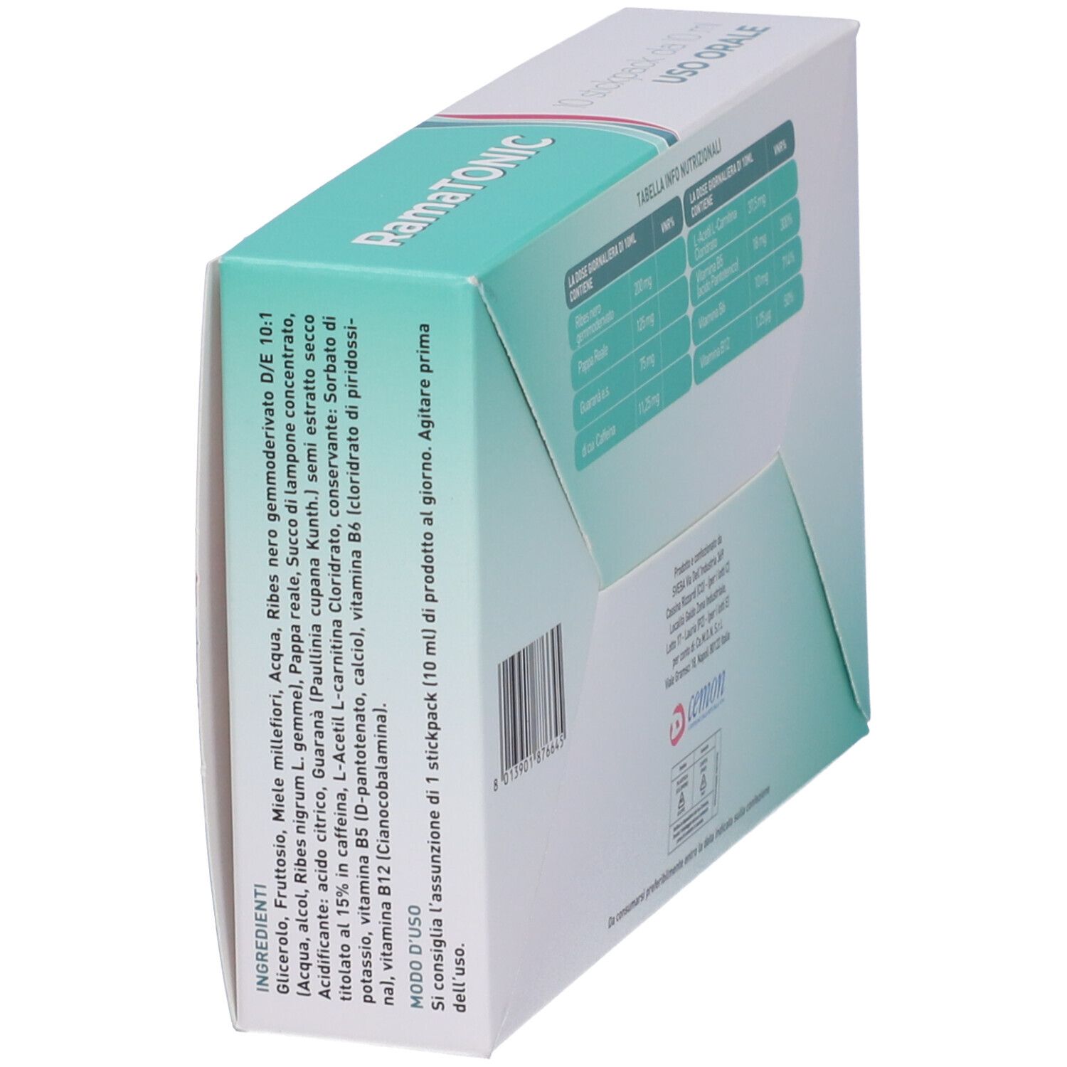 Confezione RamaTONIC. Ingredienti e tabella nutrizionale. Marchio e logo visibili.