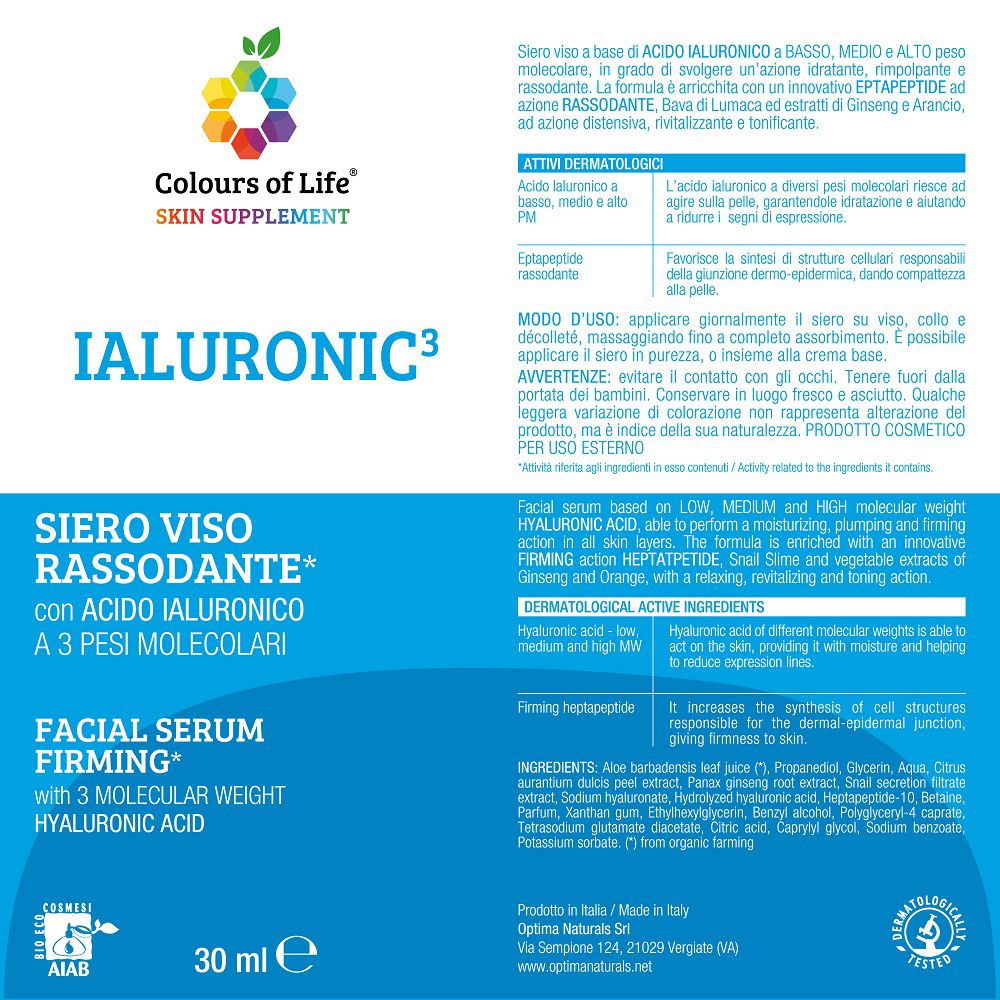 Siero viso con acido ialuronico e peptidi.