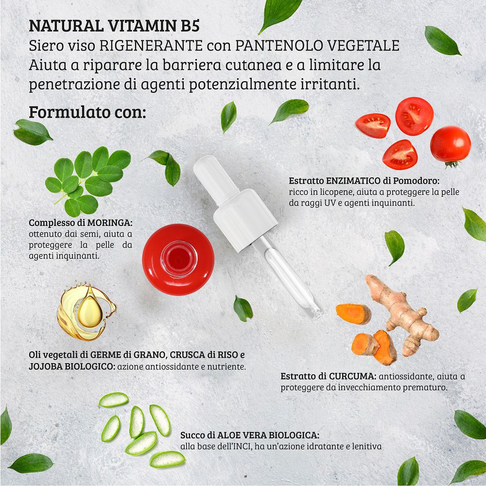 Ingredienti del siero viso: Aloe Vera, estratto di pomodoro, moringa, curcuma, oli di germe di grano, riso e jojoba.