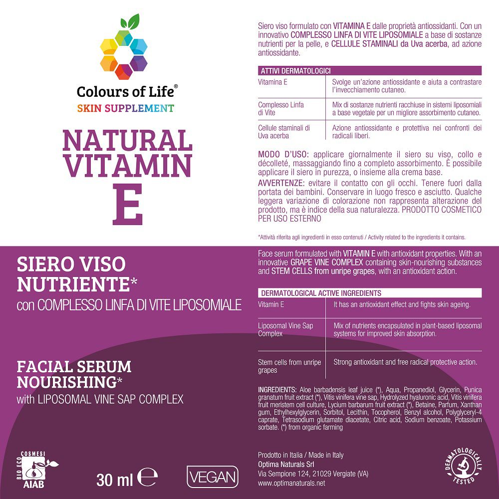 Informazioni sul prodotto per il siero viso Colours of Life Natural Vitamin E.