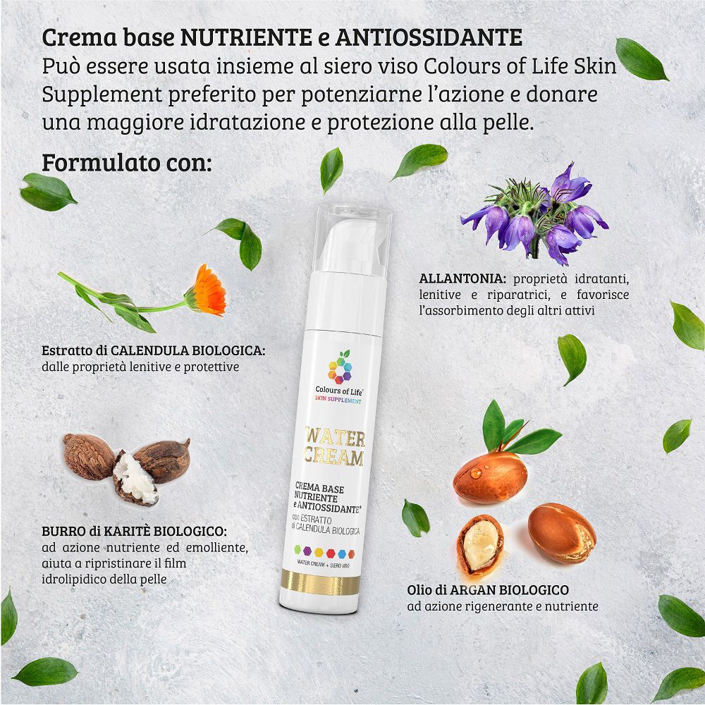 Crema viso Water Cream con calendula, burro di karité e olio di argan.