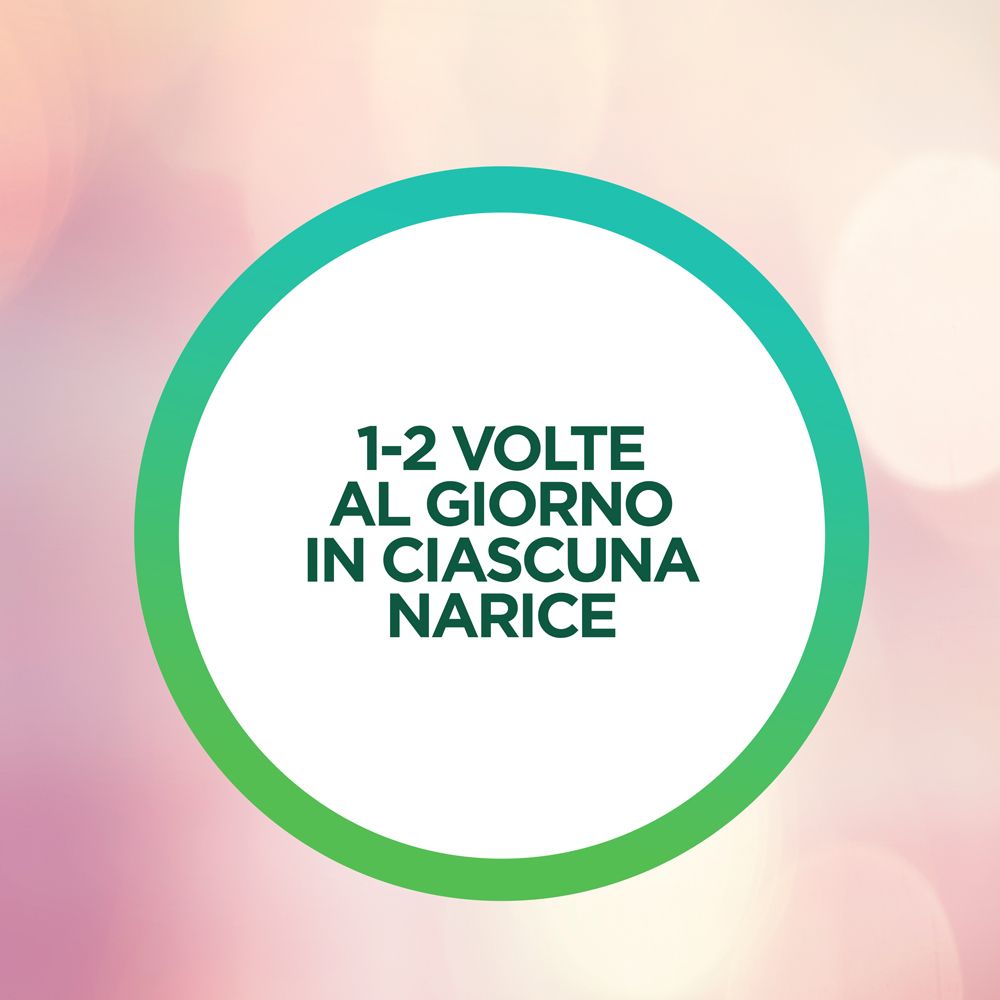 Logo circolare. Testo: 1-2 volte al giorno in ciascuna narice.