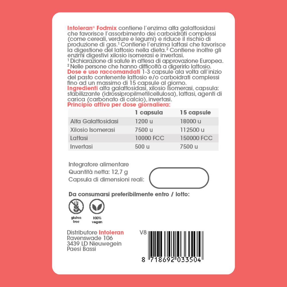 Intoleran Fodmix (ex Quatrase 10.000) Enzimi per i FODMAP Capsule