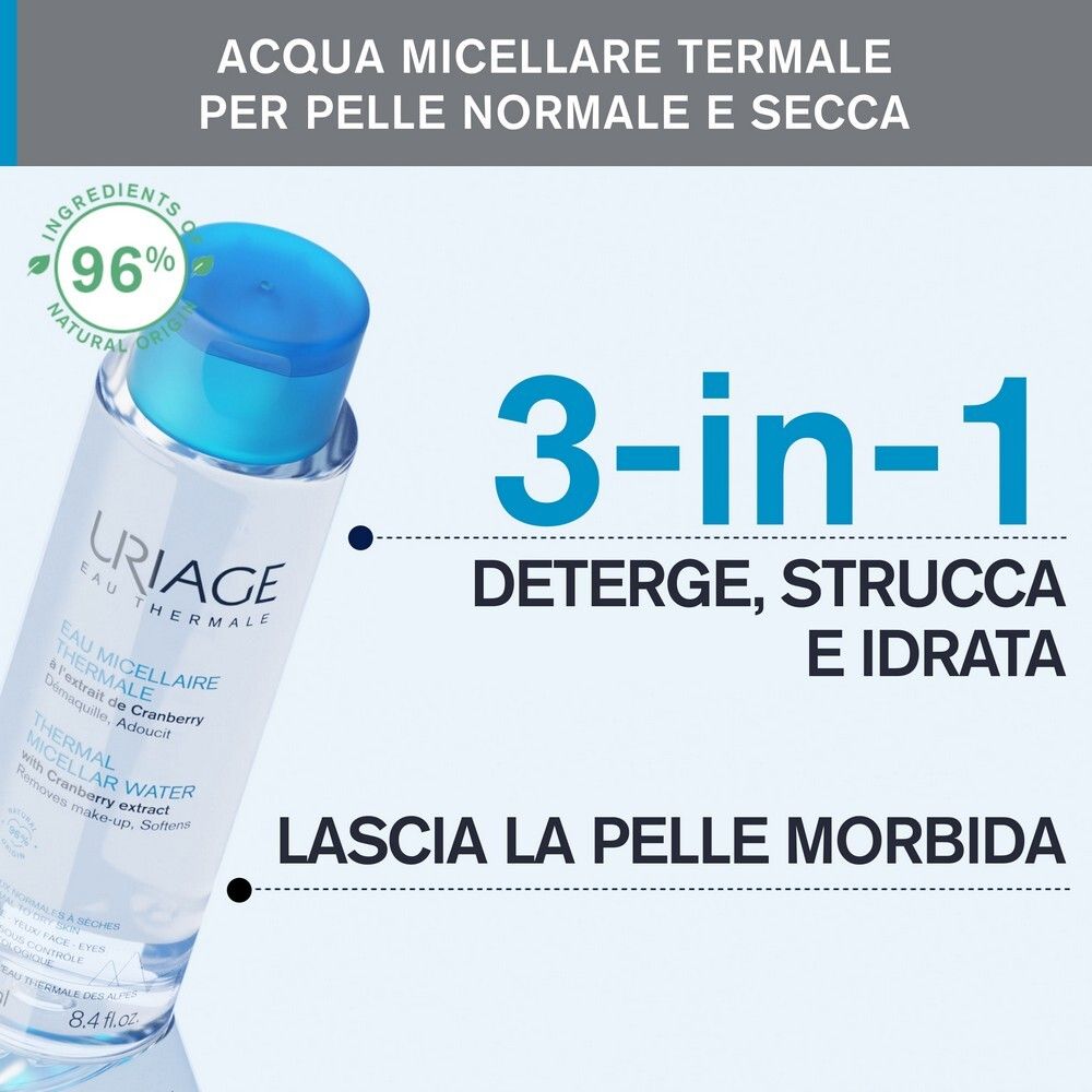 Uriage Acqua Micellare Termale. 3-in-1: Deterge, strucca, idrata. Per pelli normali e secche.