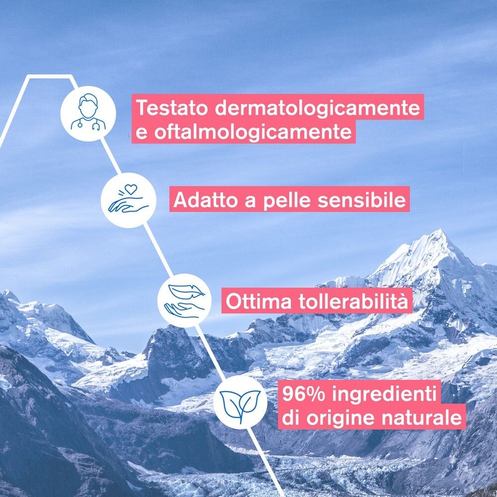 Grafica con testo. Testato dermatologicamente e oftalmologicamente. Adatto a pelli sensibili. Ottima tollerabilità.