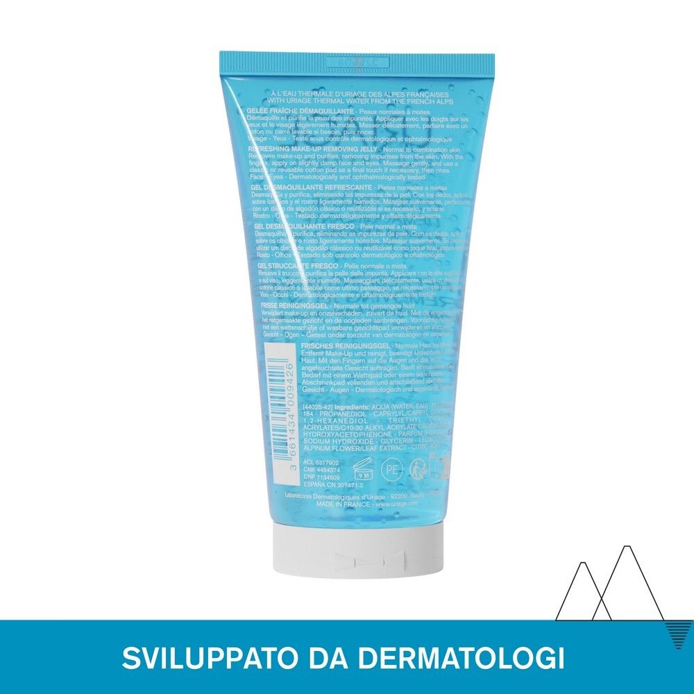 Retro del tubo blu. Testo multilingue. Scritta: Sviluppato da Dermatologi.