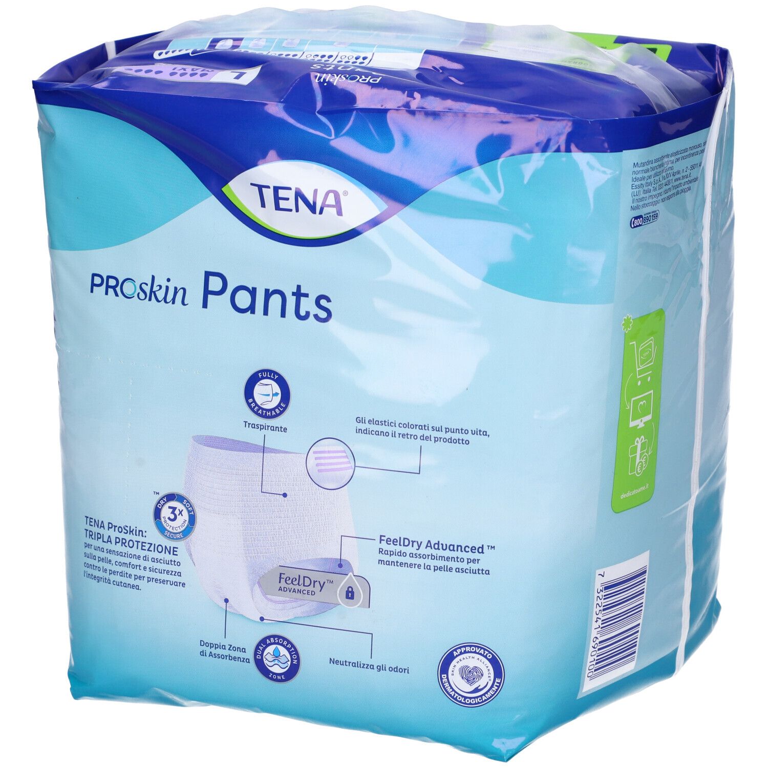TENA Proskin Pants, Maxi, taglia L, in confezione di plastica. Confezione con immagine e informazioni.