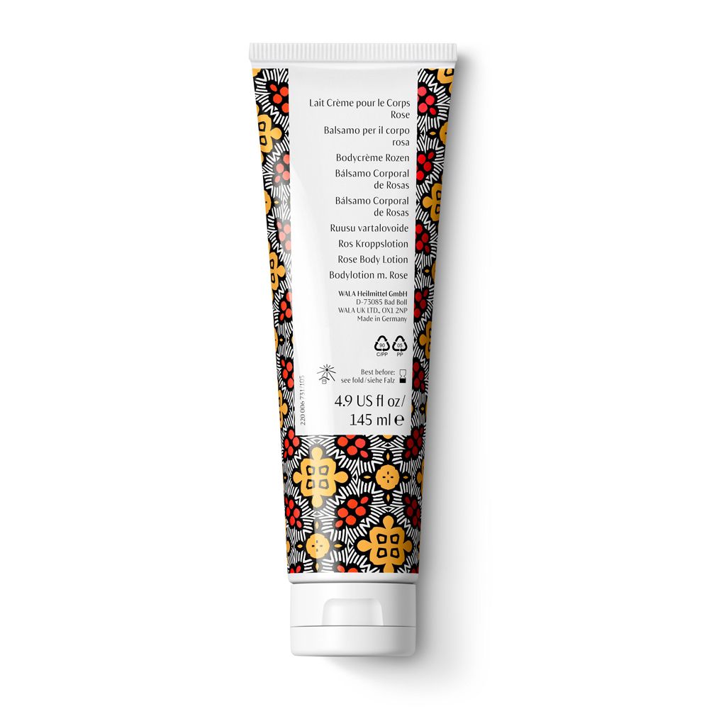 Retro del tubo di crema. Scritte: Lait Crème pour le Corps Rose, Balsamo per il corpo rosa, Bodycrème Rozen.