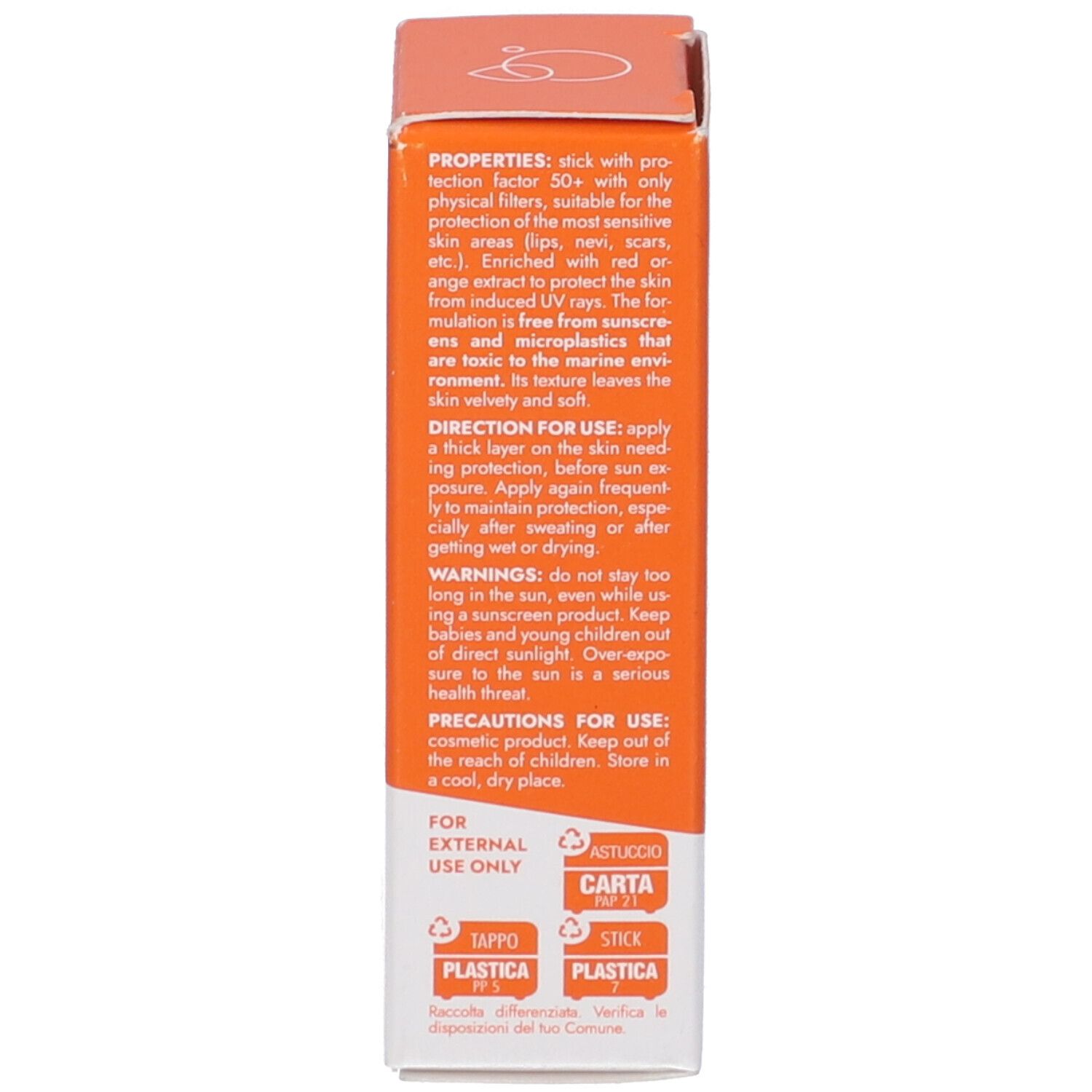 Retro della scatola con informazioni sul prodotto. Contiene proprietà, istruzioni per l'uso e precauzioni.