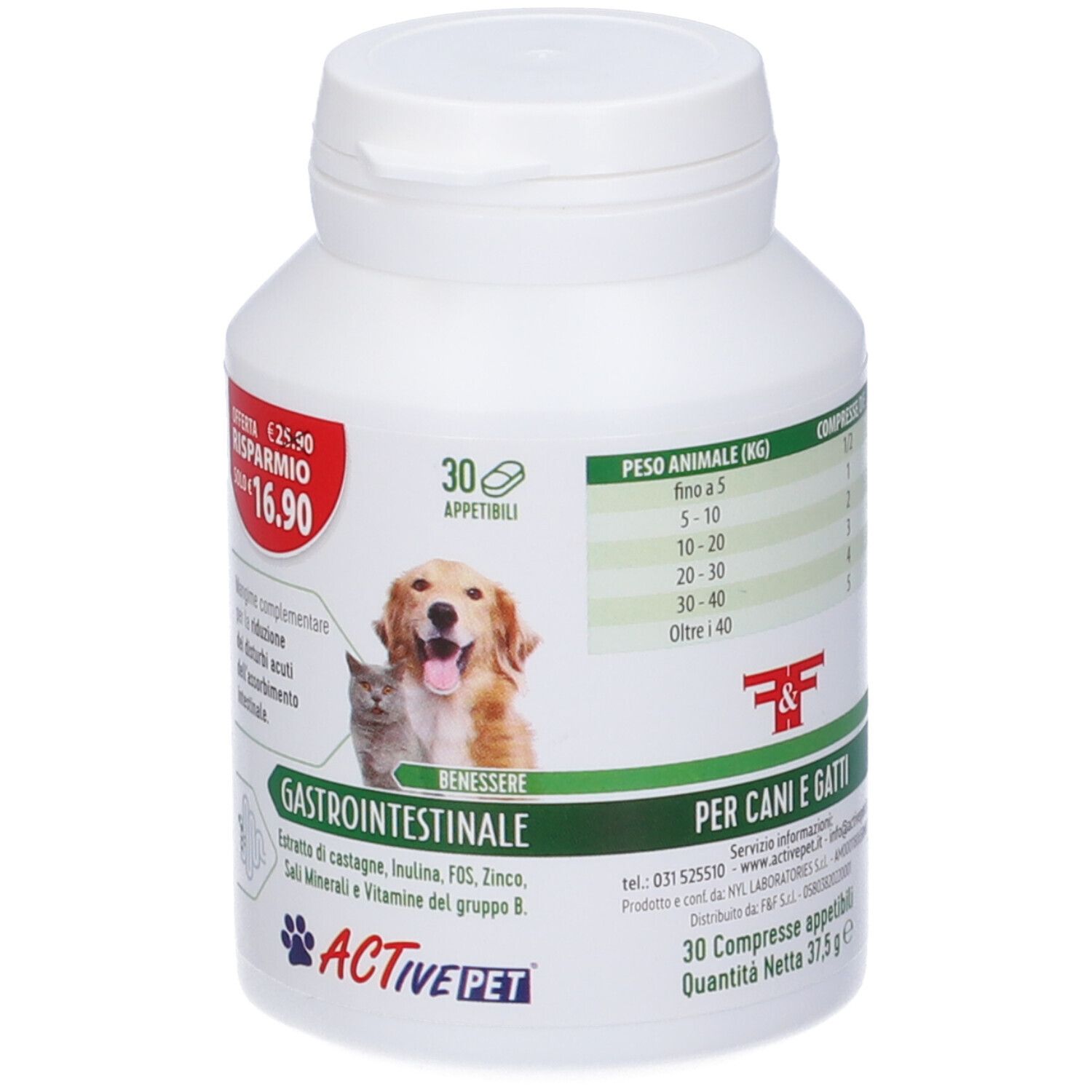 F&F Active Pet Benessere Gastrointestinale Compresse per Cani e Gatti