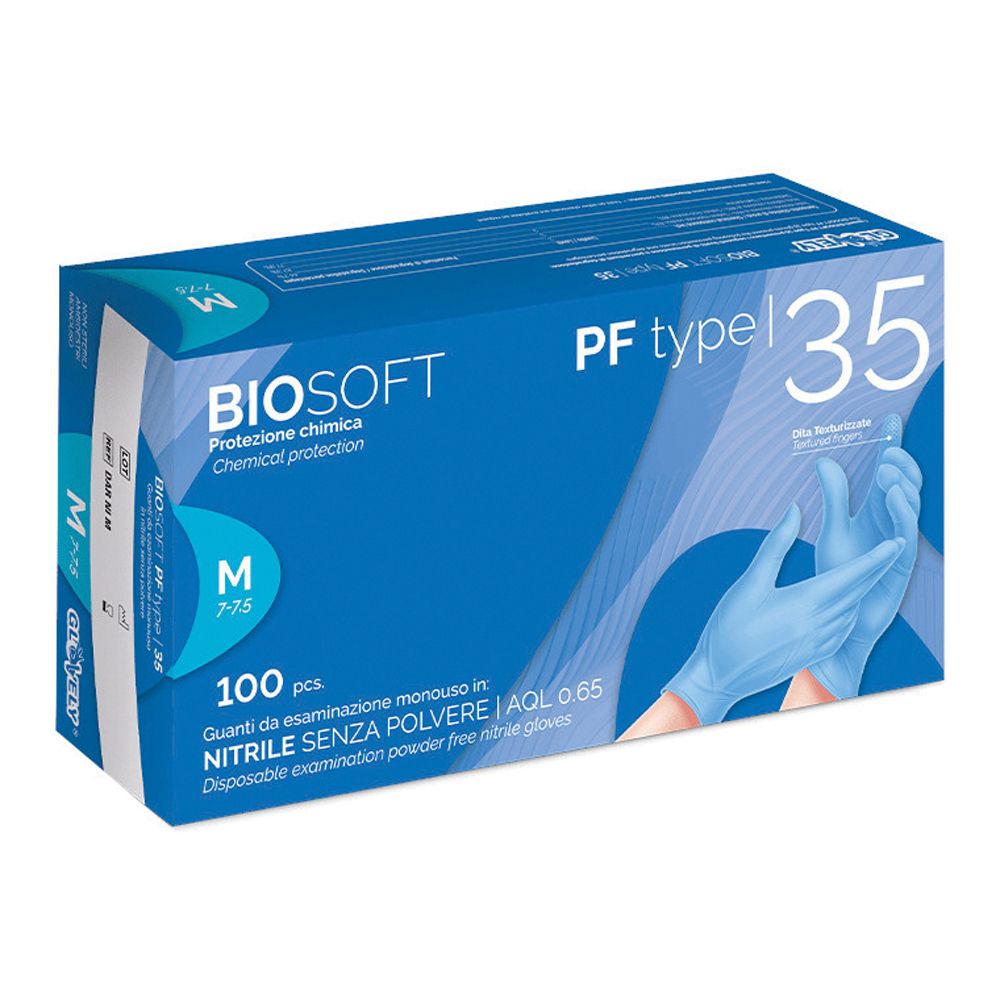 Guanto In Nitrile Biosoft Pf Type 35 Azzurro Taglia Medium 100 Pezzi
